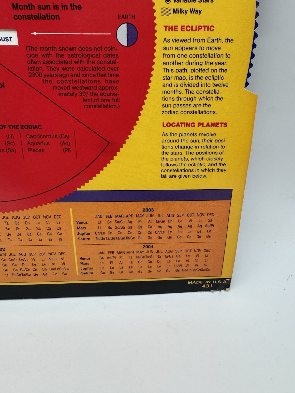 Vintage Glow In The Dark Star Finder Zodiac Dial Astronomy Night Sky Map 1995 US
