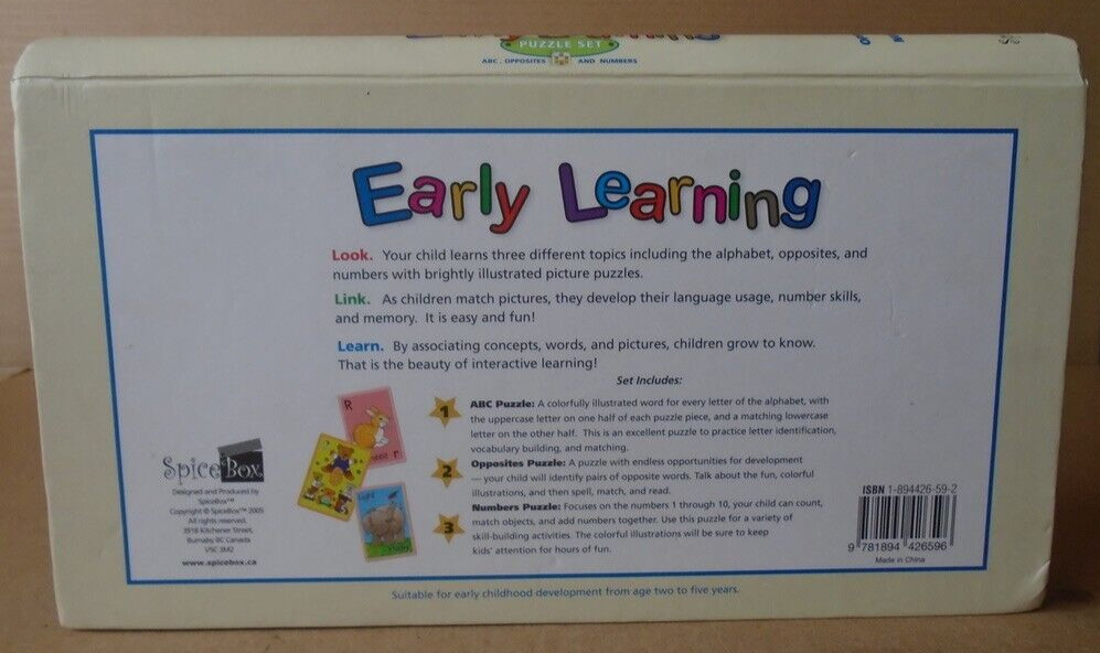 Early Learning Puzzle Set (ABC/Opposites/Numbers) by SpiceBox (100% complete)