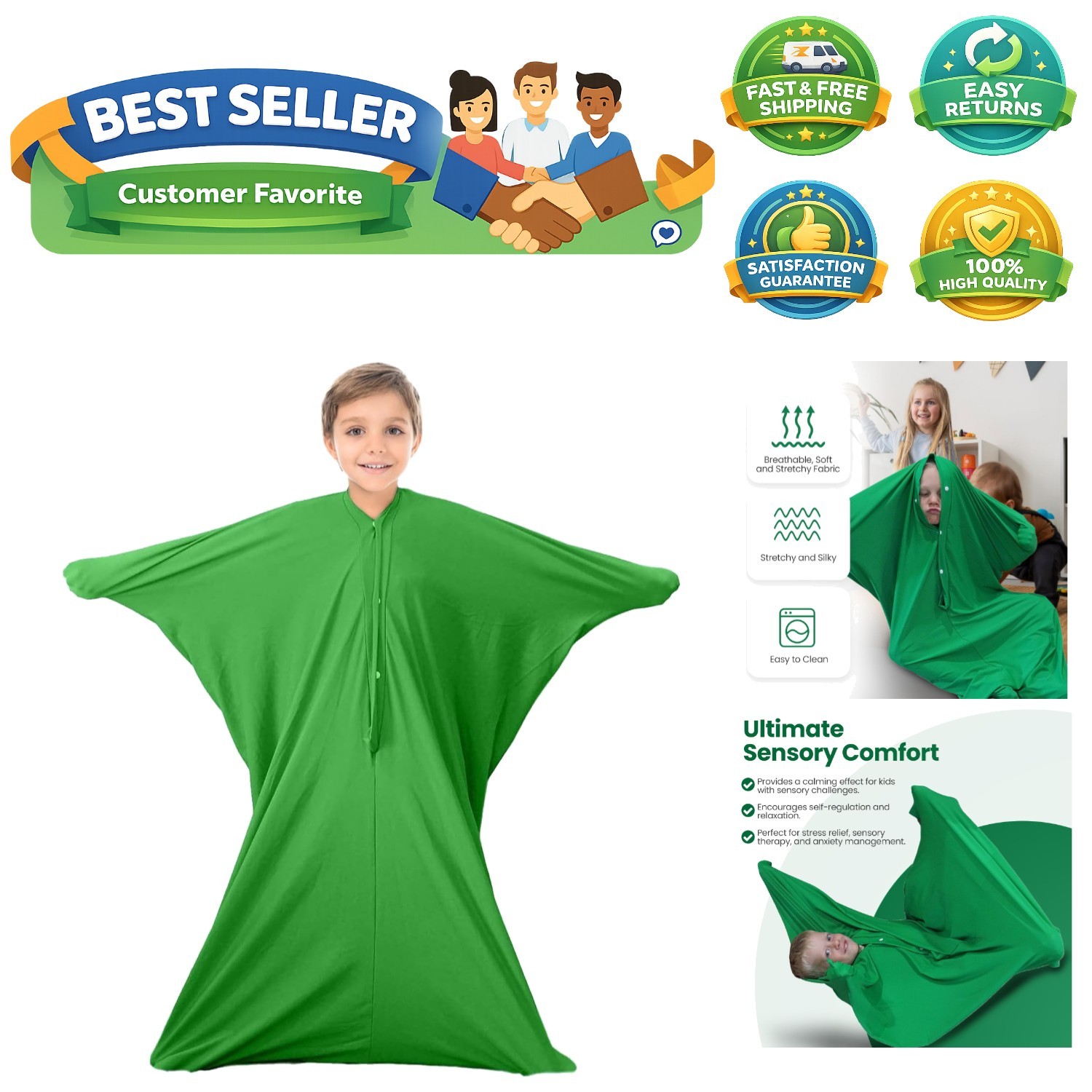 Sensory Sack Body Sock – Stretchy Compression Suit for Kids – Great for Play,…