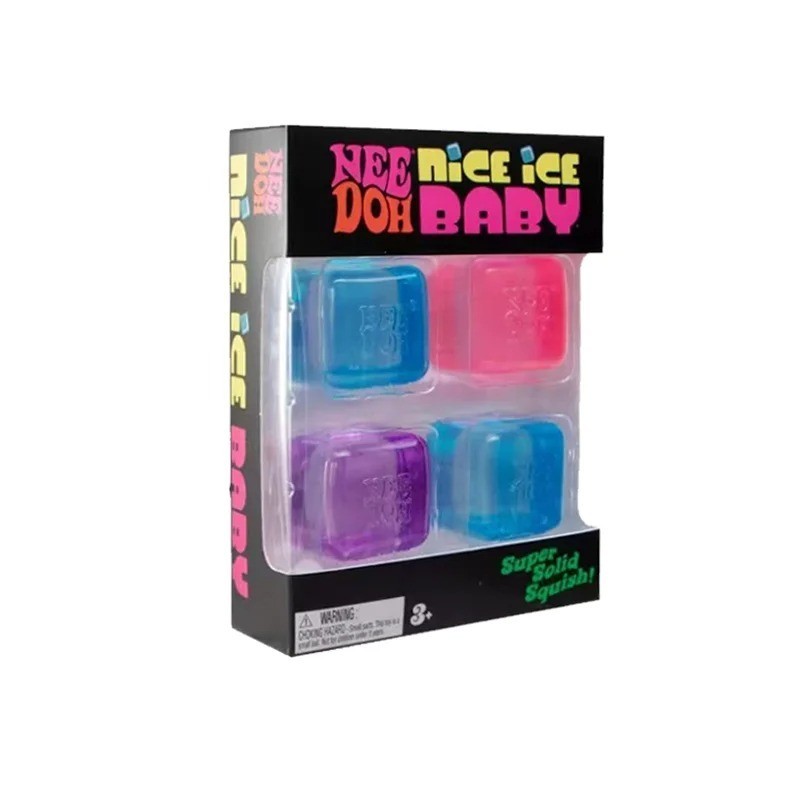 Nee Doh Ice Baby 4pack Cube Set of 4 Mini New Cube Pink-Purple-Blue