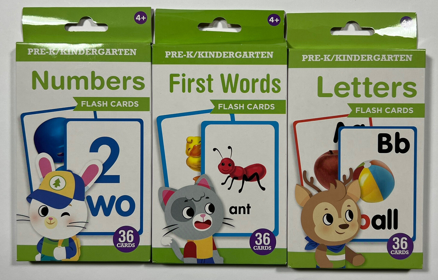 PK Kindergarten Flash Cards 36 Each Pack Age 4+ Numbers Letters First Words NIP