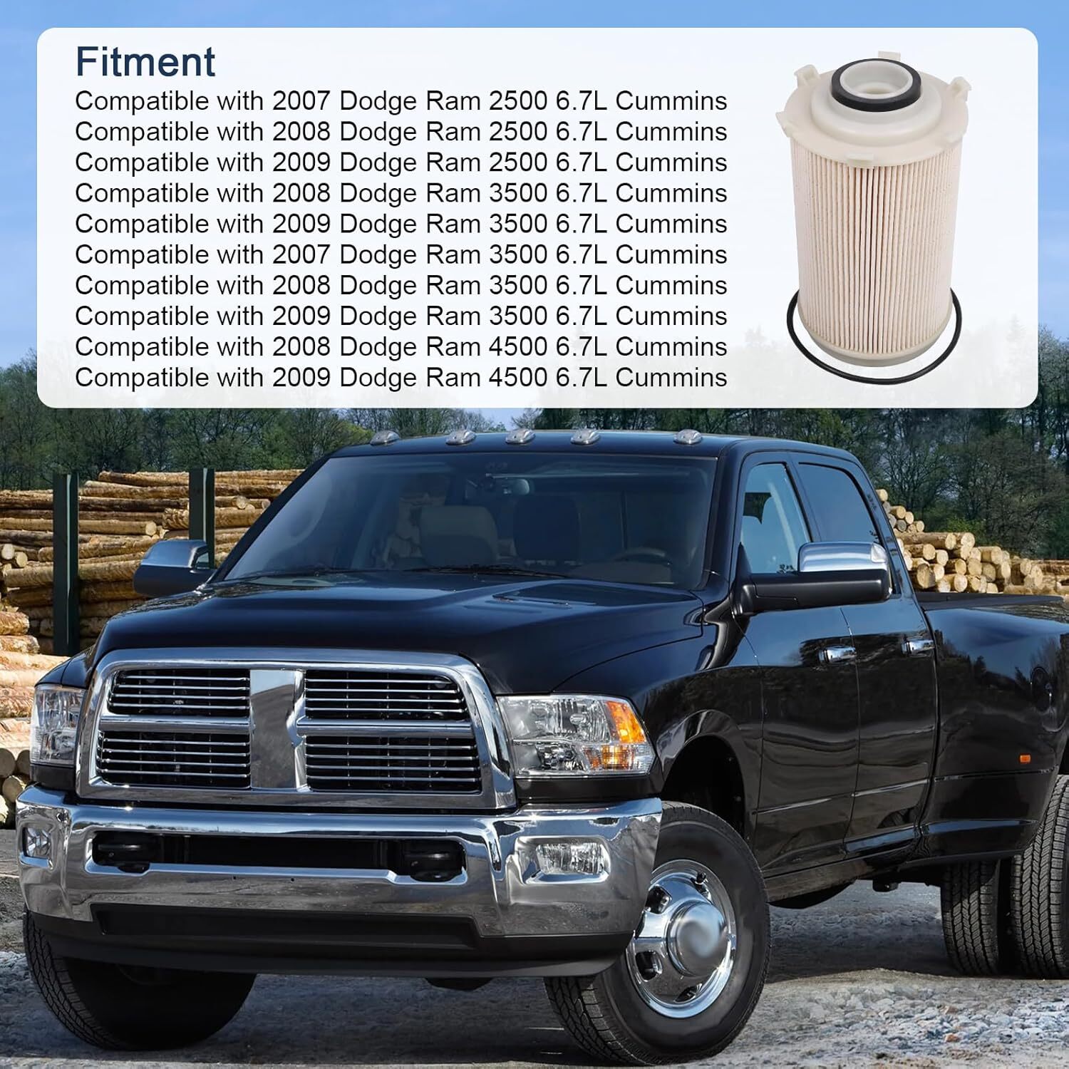 6.7 Fuel Filter Compatible with 2007-2009 Dodge Ram 2500 3500 6.7L Cummins Diese