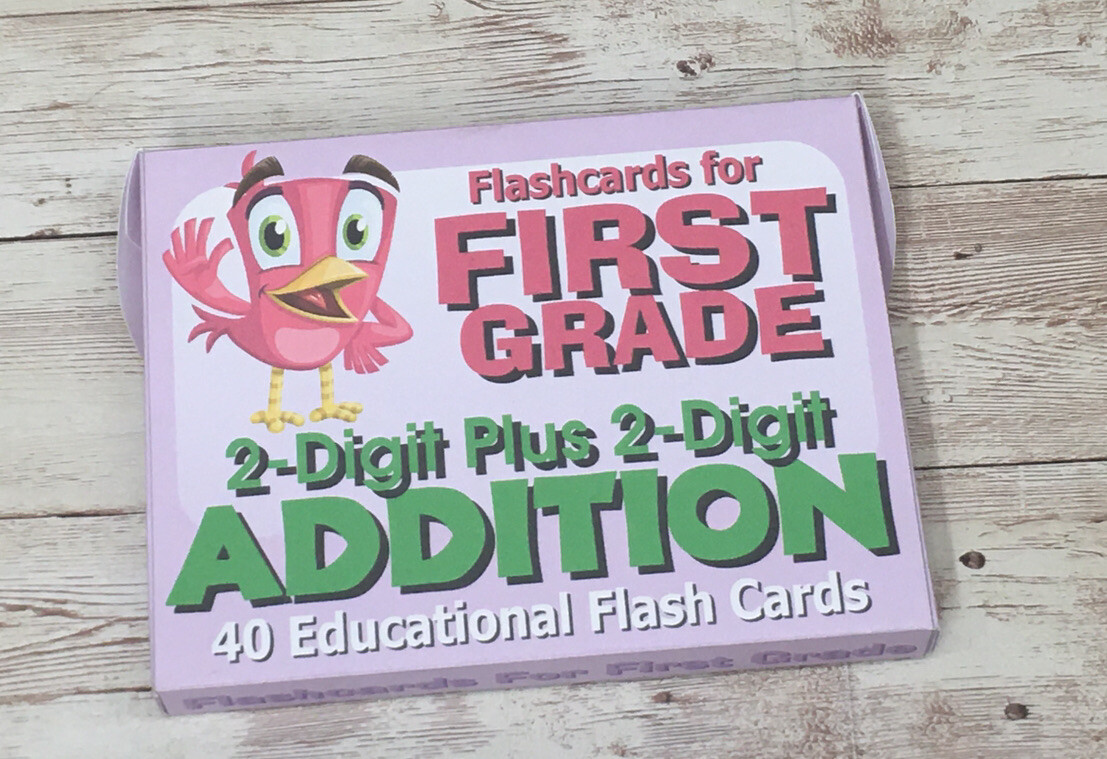 Addition 2-digit plus 2-digit Flashcards For First Grade – Educational