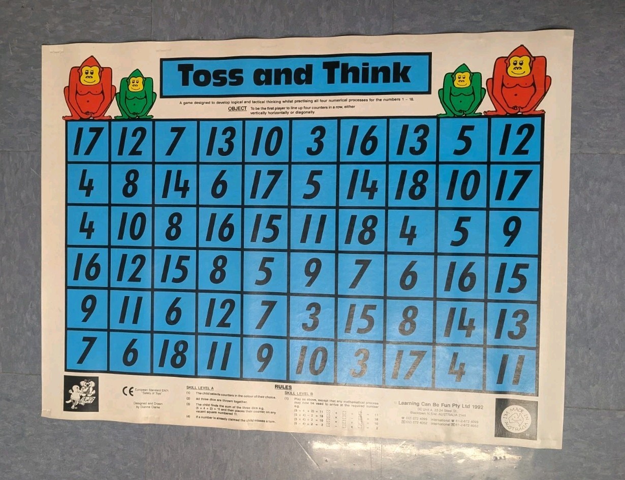 Vintage Toss And Think Math Mat By Learning Can Be Fun Pty Ltd 1992
