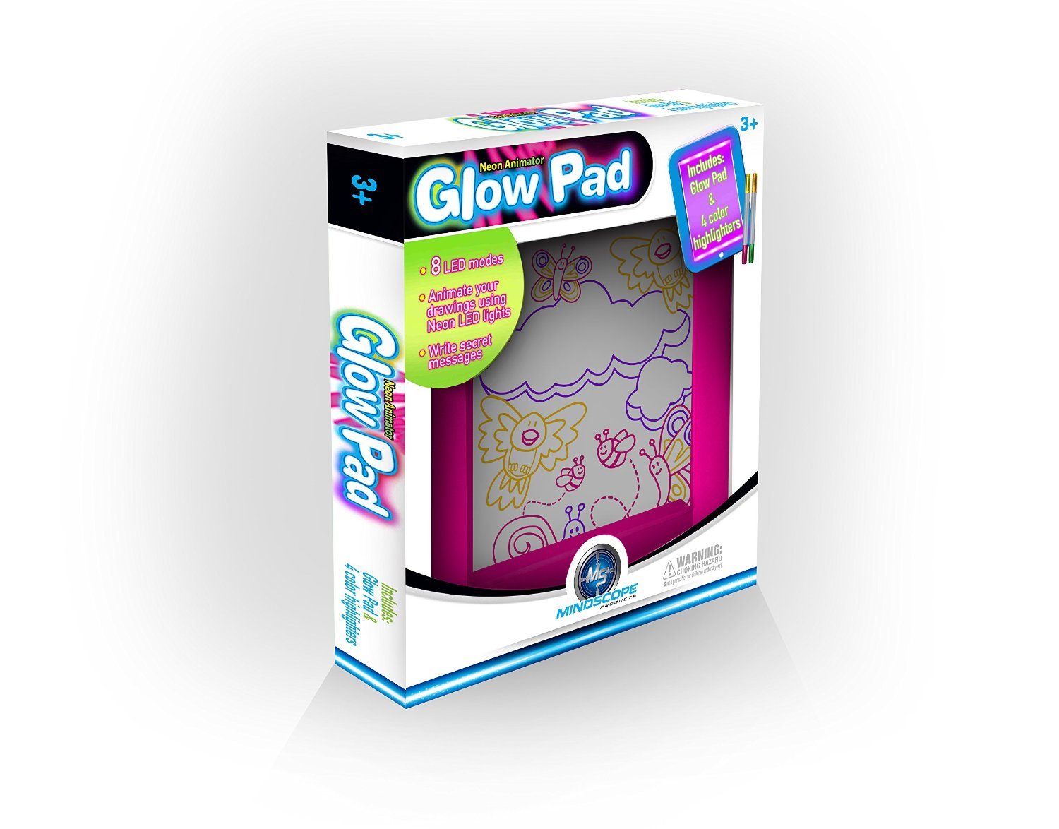 Mindscope Light Up LED GLOW PAD PINK Animator with Glow Markers New