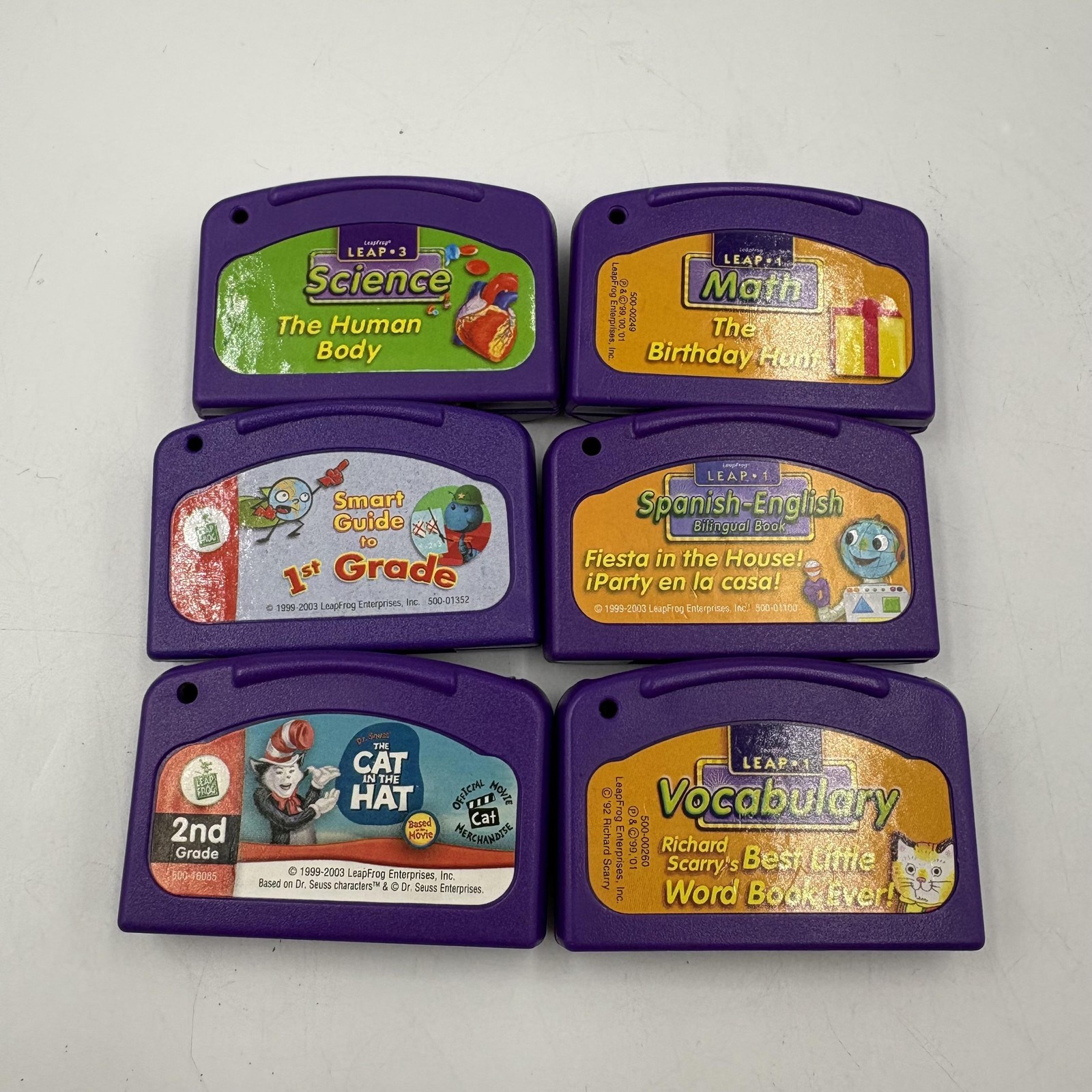 Vintage LeapFrog LeapPad Cartridges Lot 6 Science Math Vocab Spanish Cat Hat