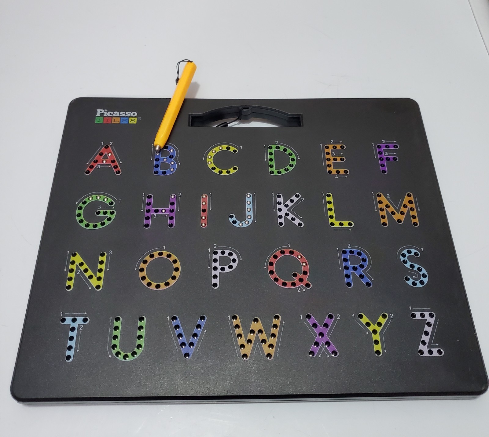 Picasso Tiles ABC / Drawing Magnetic Board Black Yellow Pen Is A Little Loose