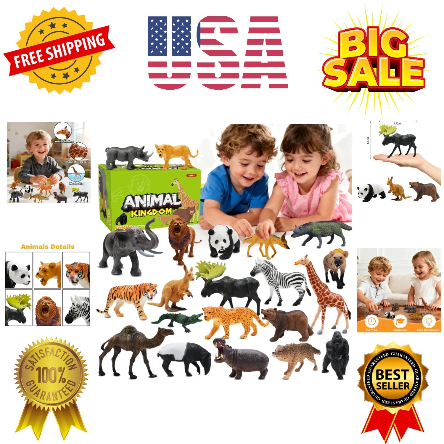Safari Animals Figures Toys, Realistic Wild Zoo Animal Figurines, Plastic Afr…