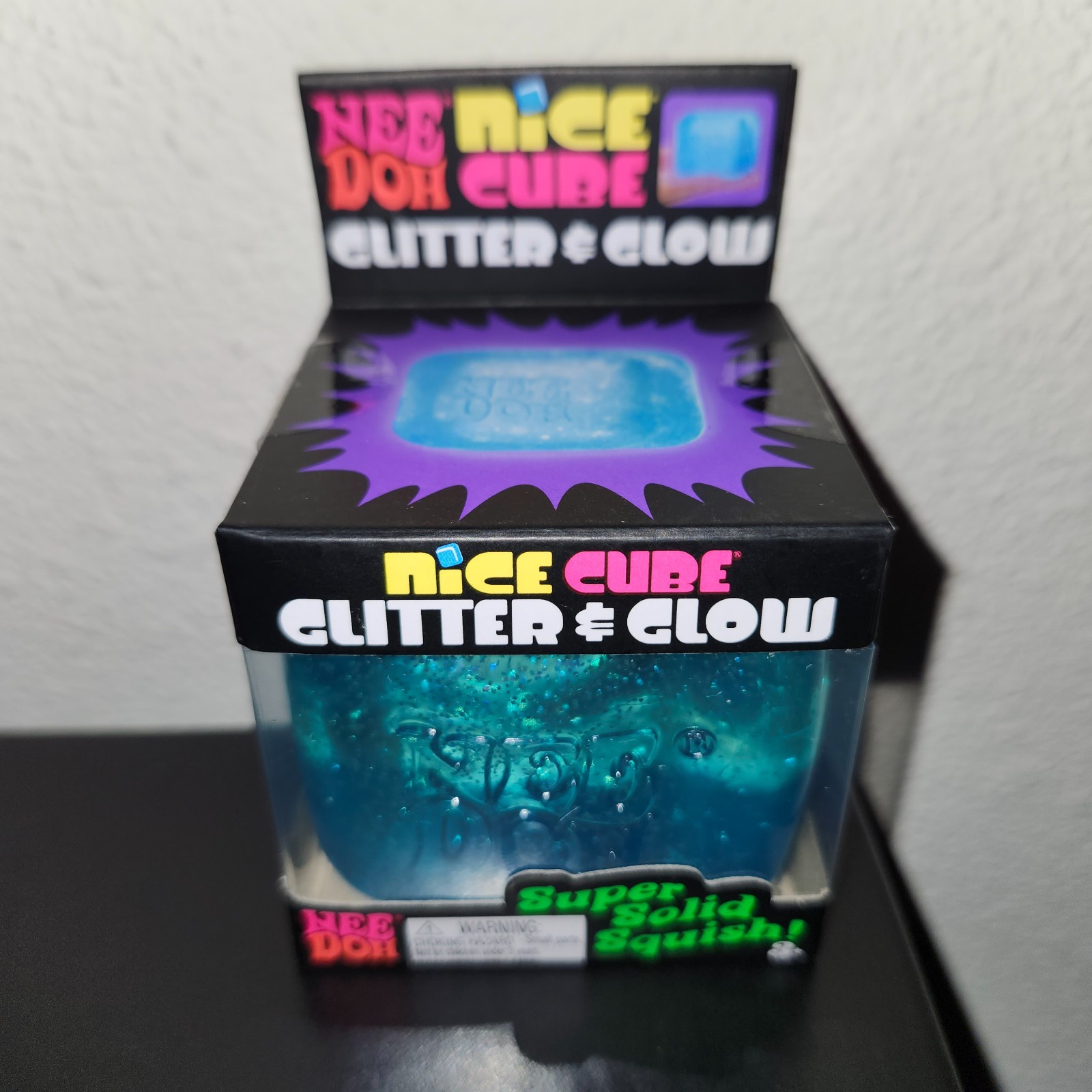 Nee Doh Nice Cube Glitter & Glow Super Solid Squish Toy Blue, Fast Ship!