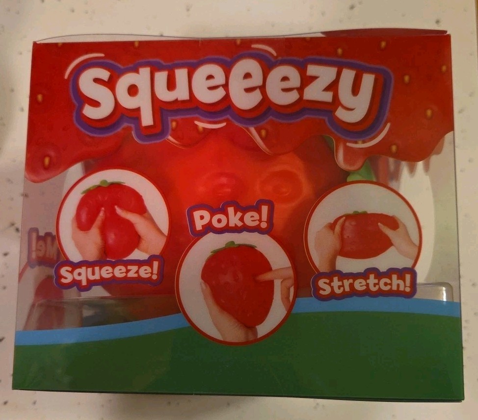 Squeezy Strawberry Sunny Days Toymendous Tactile Squeeze Toy Red/Green Squishy