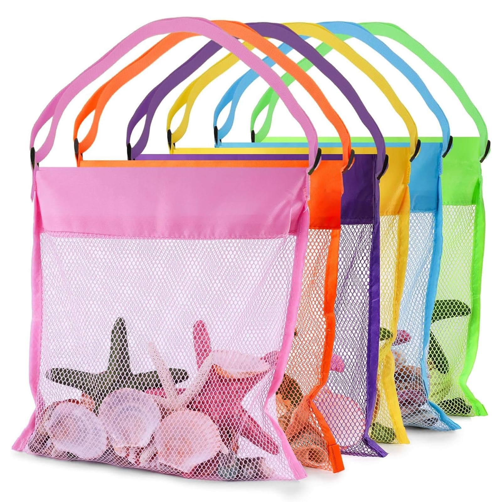 FUTUREPLUSX 6PCS Mesh Beach Bags for Kids, Colorful Small Medium, Multi