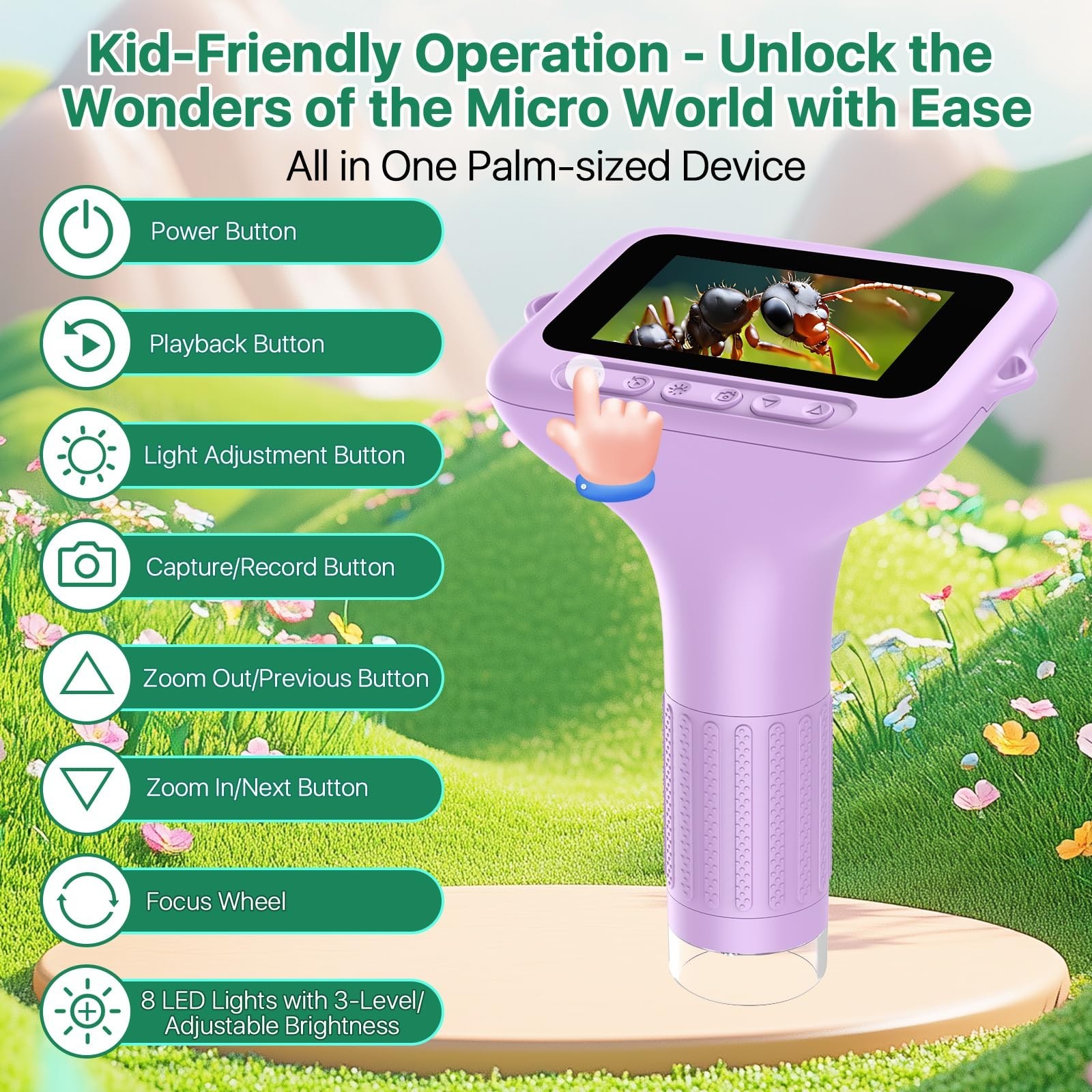 Digital Handheld Microscope for Kids: 3.0″ Large HD Screen 32GB 1000X Portabl…