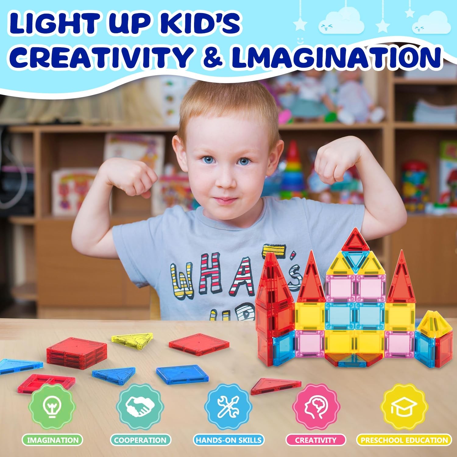 Mini Magnetic Tiles for Kids, Size, Red, Yellow, Green, Blue