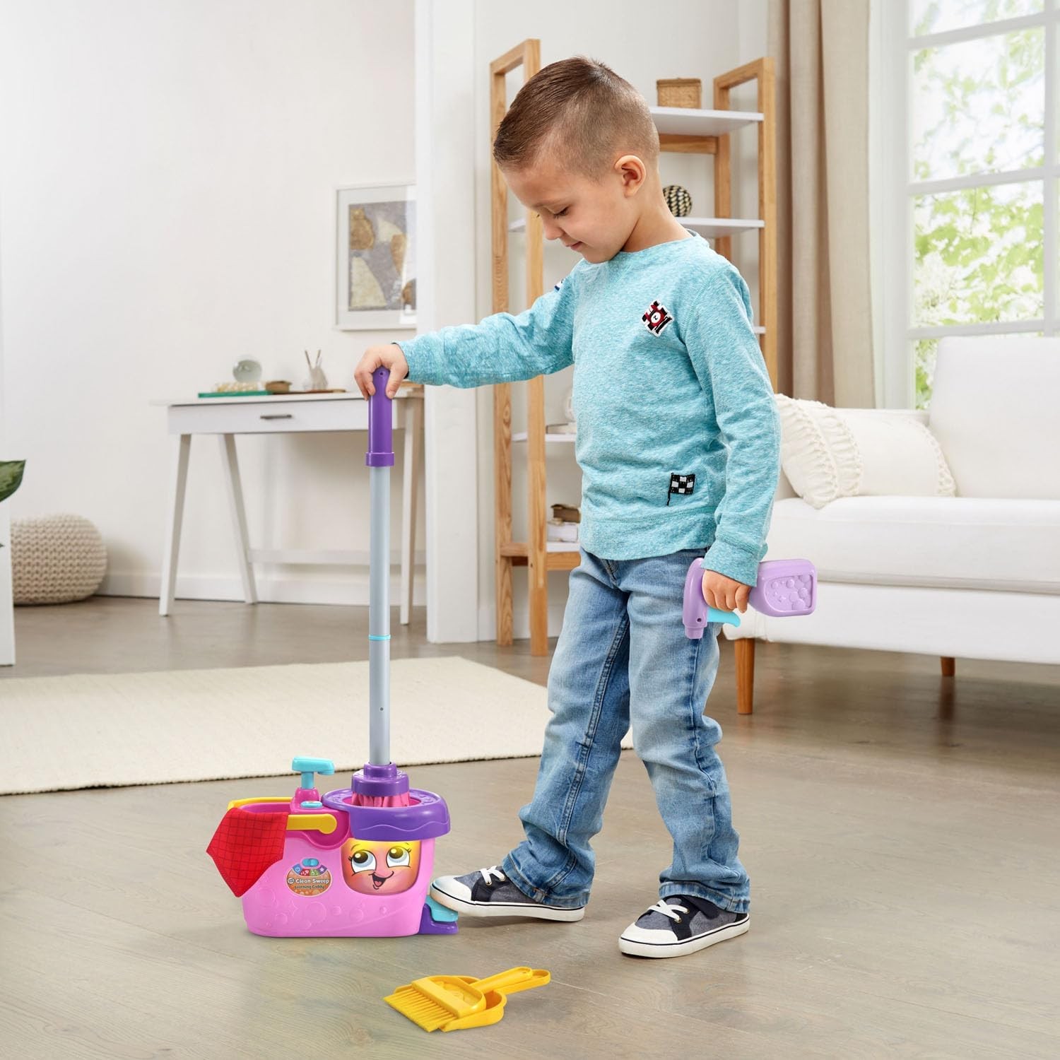 Clean Sweep Learning Caddy, Kids Mop & Broom Cleaning Toy Set for Ages 3-5, Pink