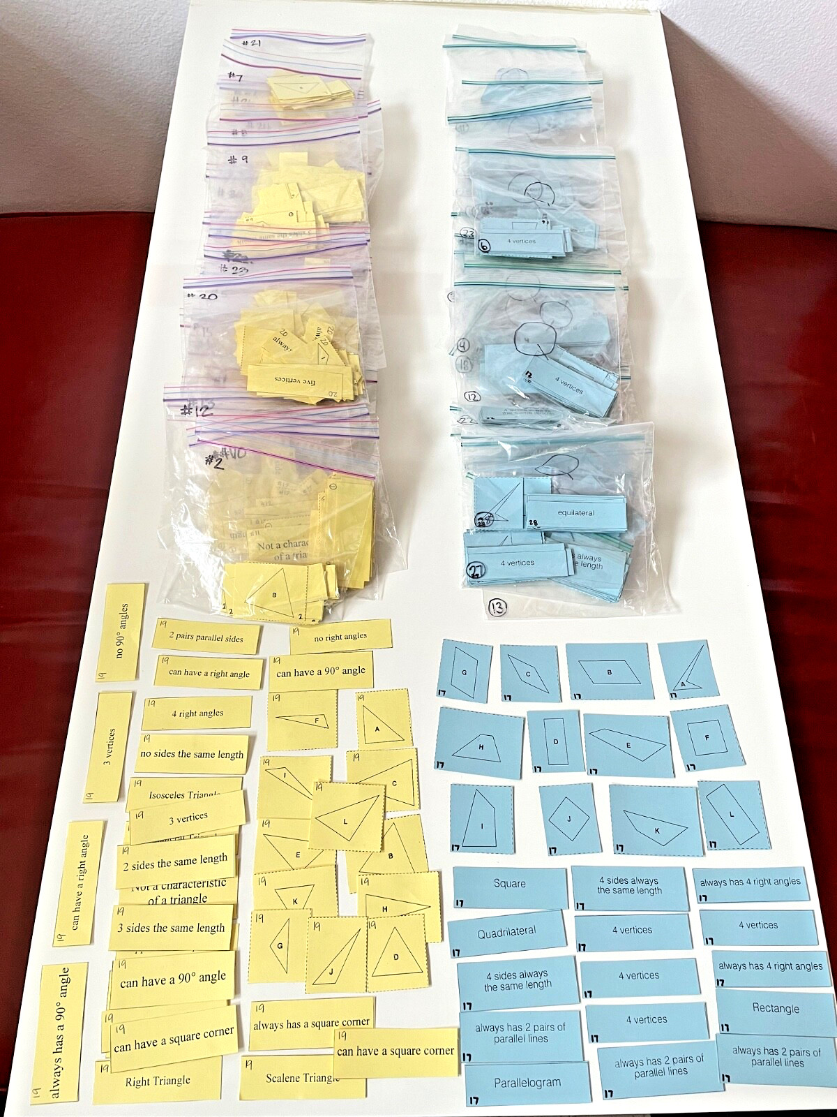 Geometry Flash Cards Matching Triangles Quadrilaterals Class Activity Sets of 30