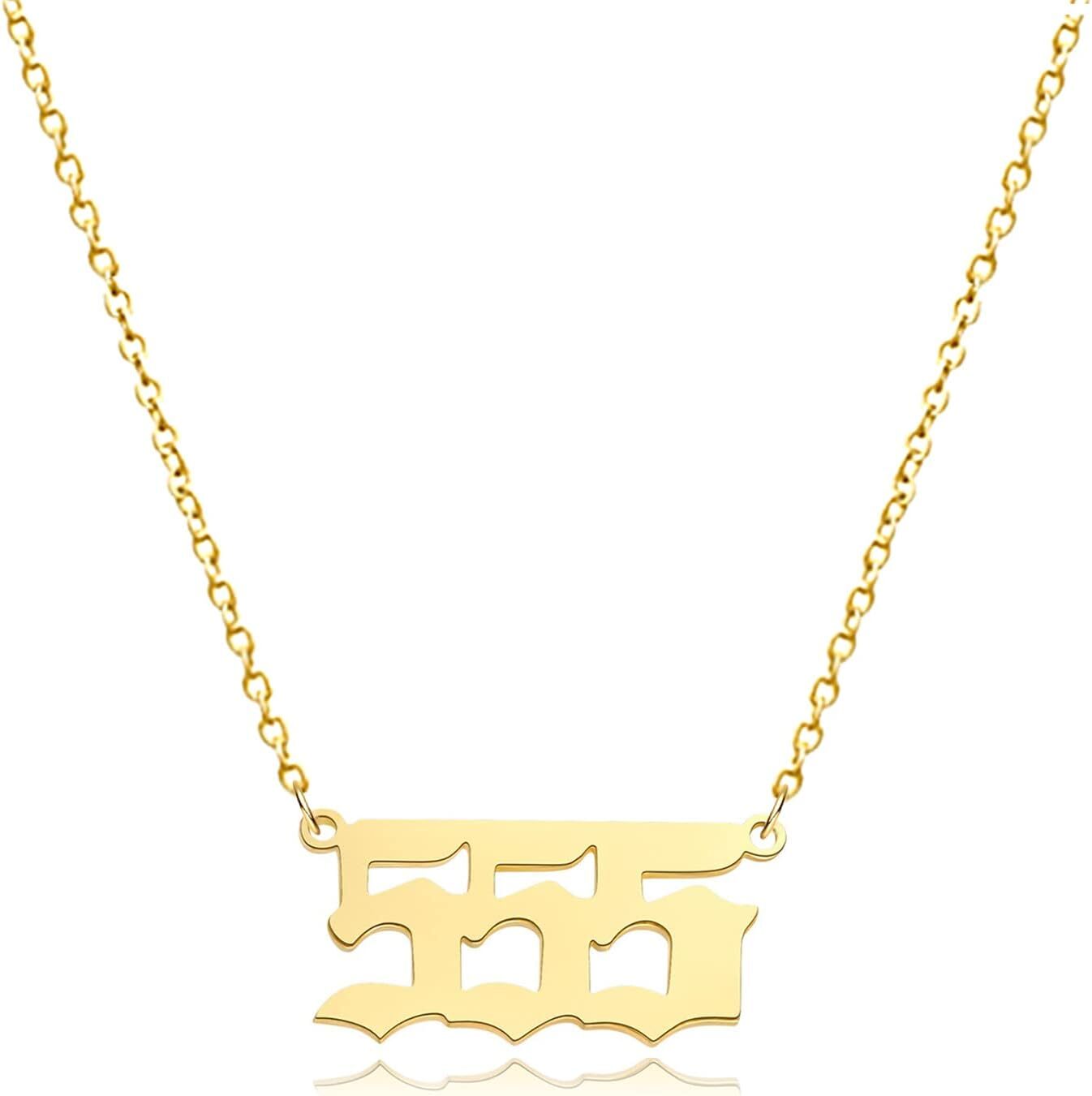 HUASAI Angel Number Necklace for Women Lucky Number Necklace Gold Plated Dainty