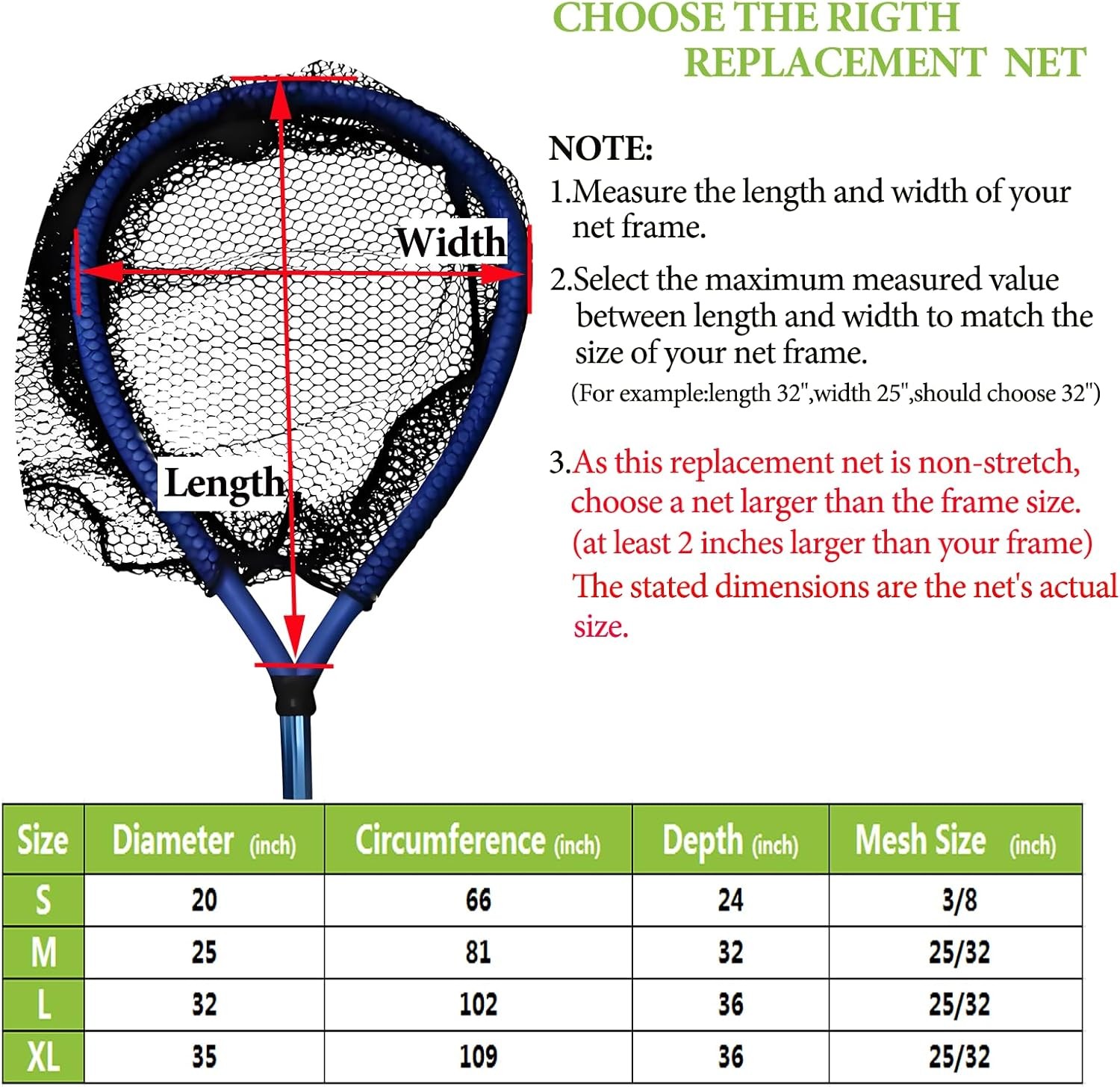 Rubber Coated Replacement Fishing Net Hook Resist for Landing Net, 24″ to 36″…