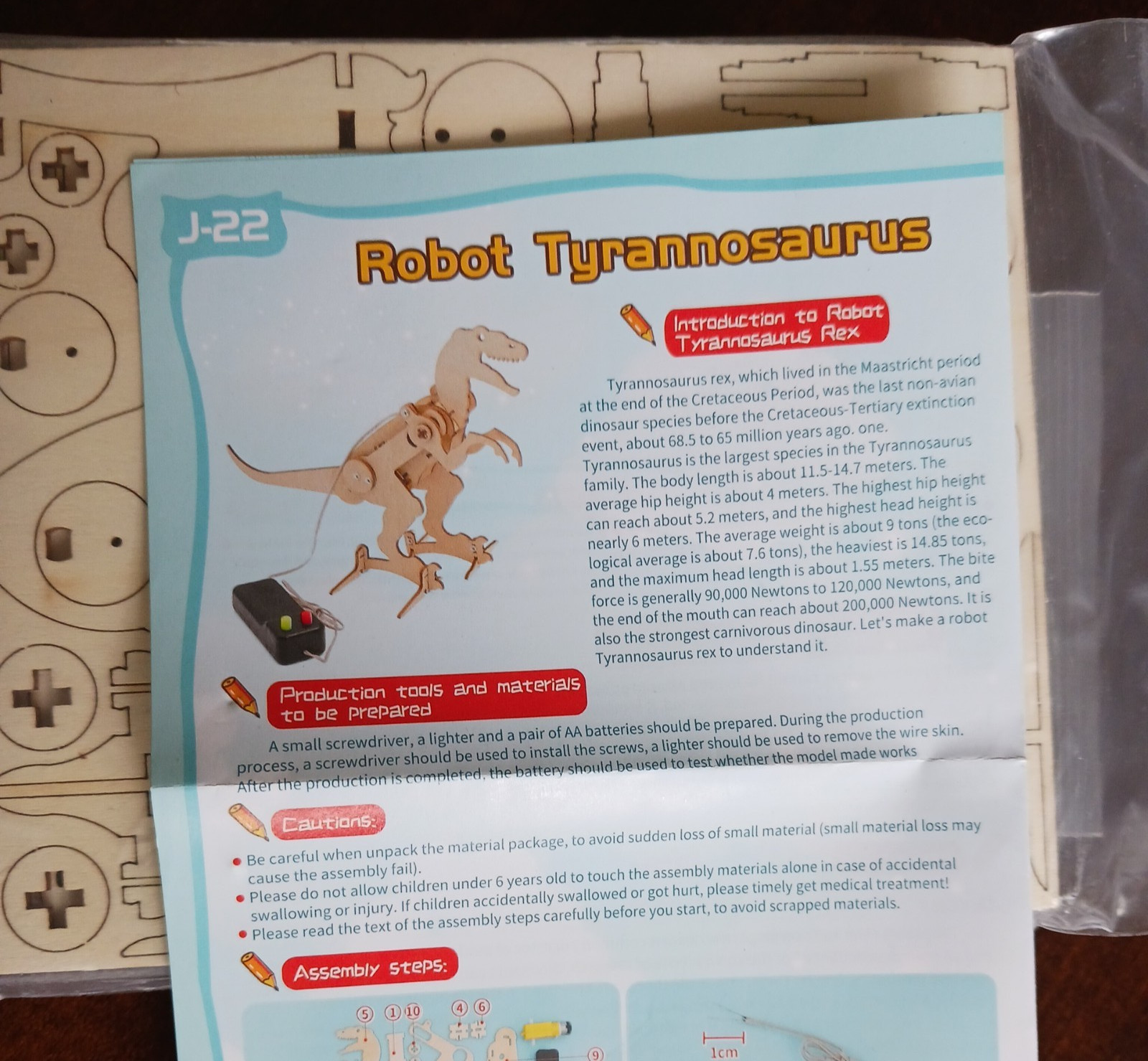 TYRANNOSAURUS ROBOT – Moving Scientific STEM Wooden DIY Model Kit Electric NEW
