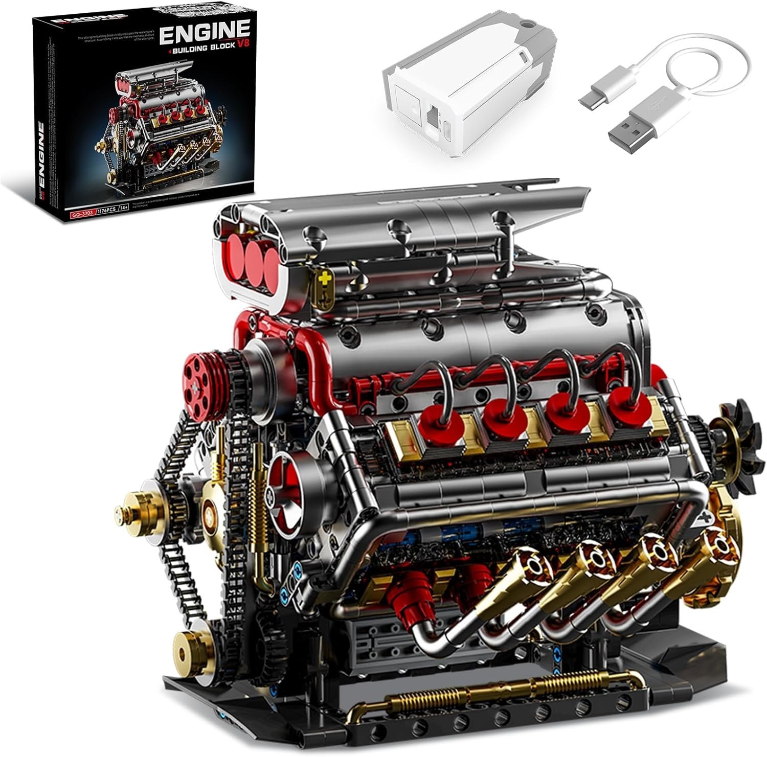 V8 Engine Model Kit That Runs 8-Cylinder Car Engine Building Set with Rechargeab