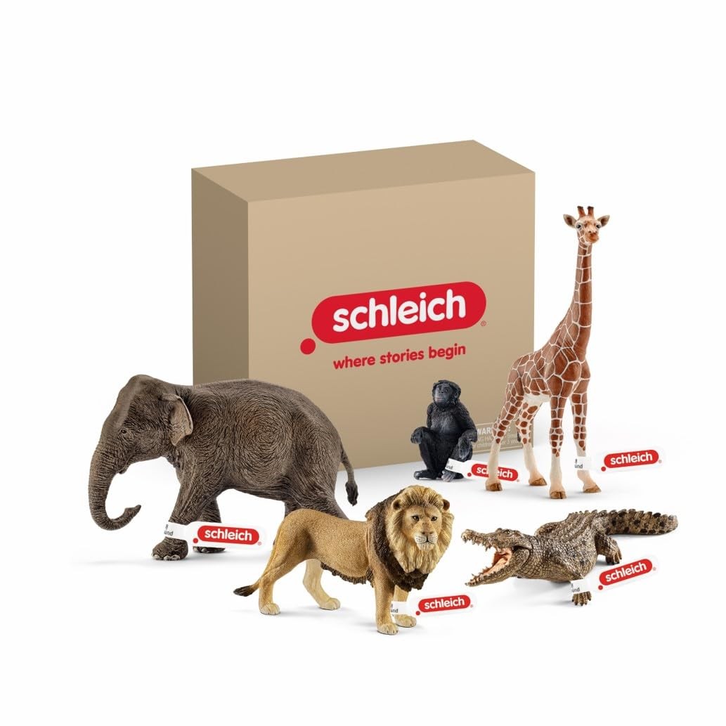 Wild Life – 5PC African Animal Toy Playset with Lion, Elephant, Monkey, Allig…
