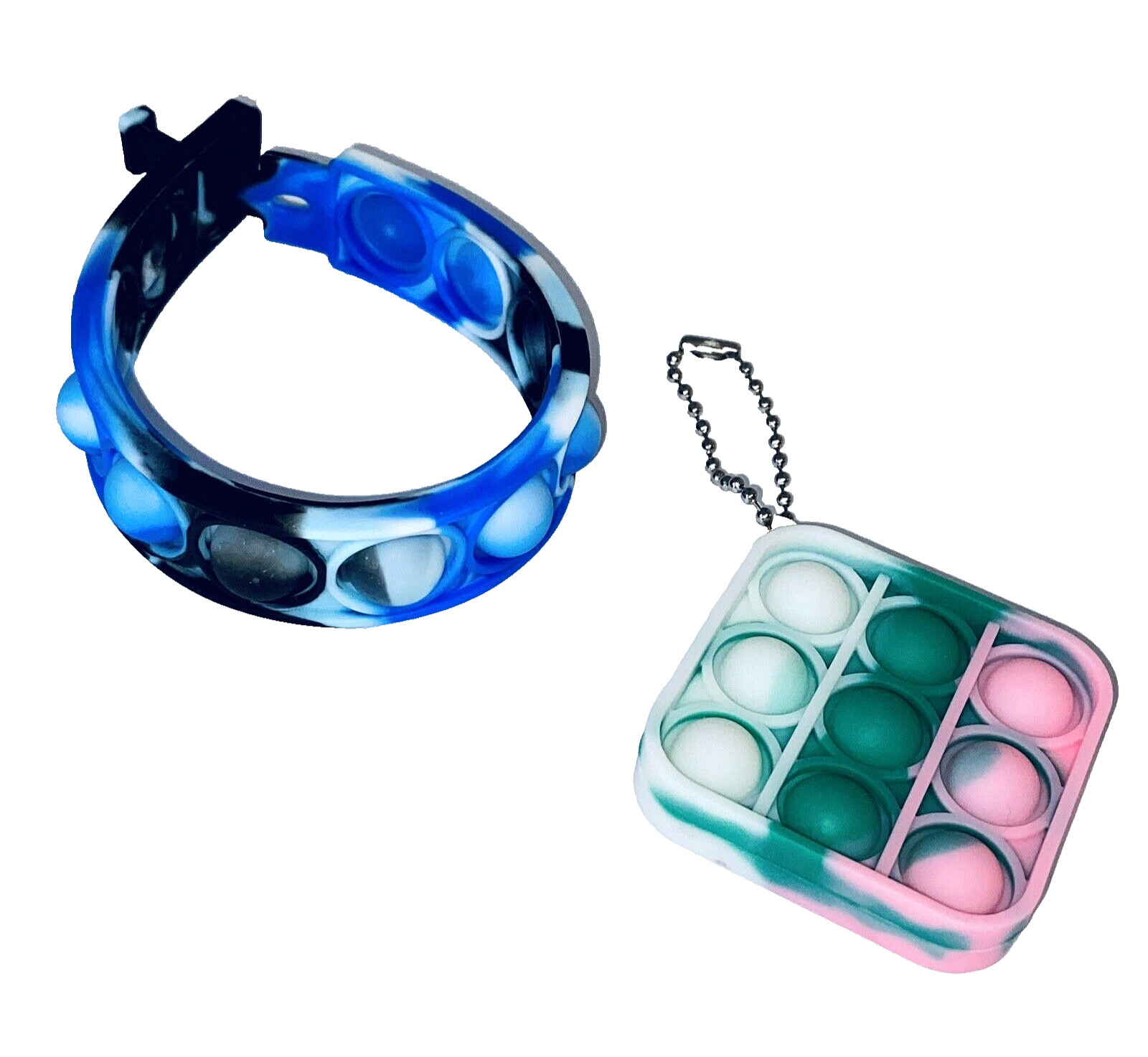 Keychain Bracelet Set Fidget Pop Bubbles Flexible Sensory Anti-Stress Silicone x