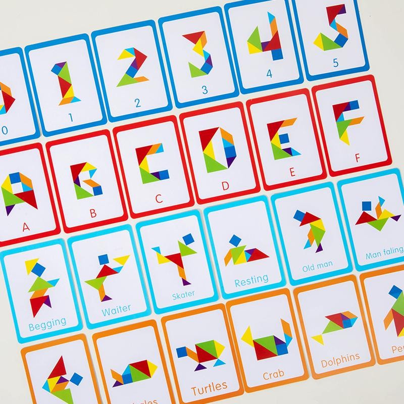 Wooden Tangram Puzzle Montessori Educational Shape Matching Board Game Kids Toy