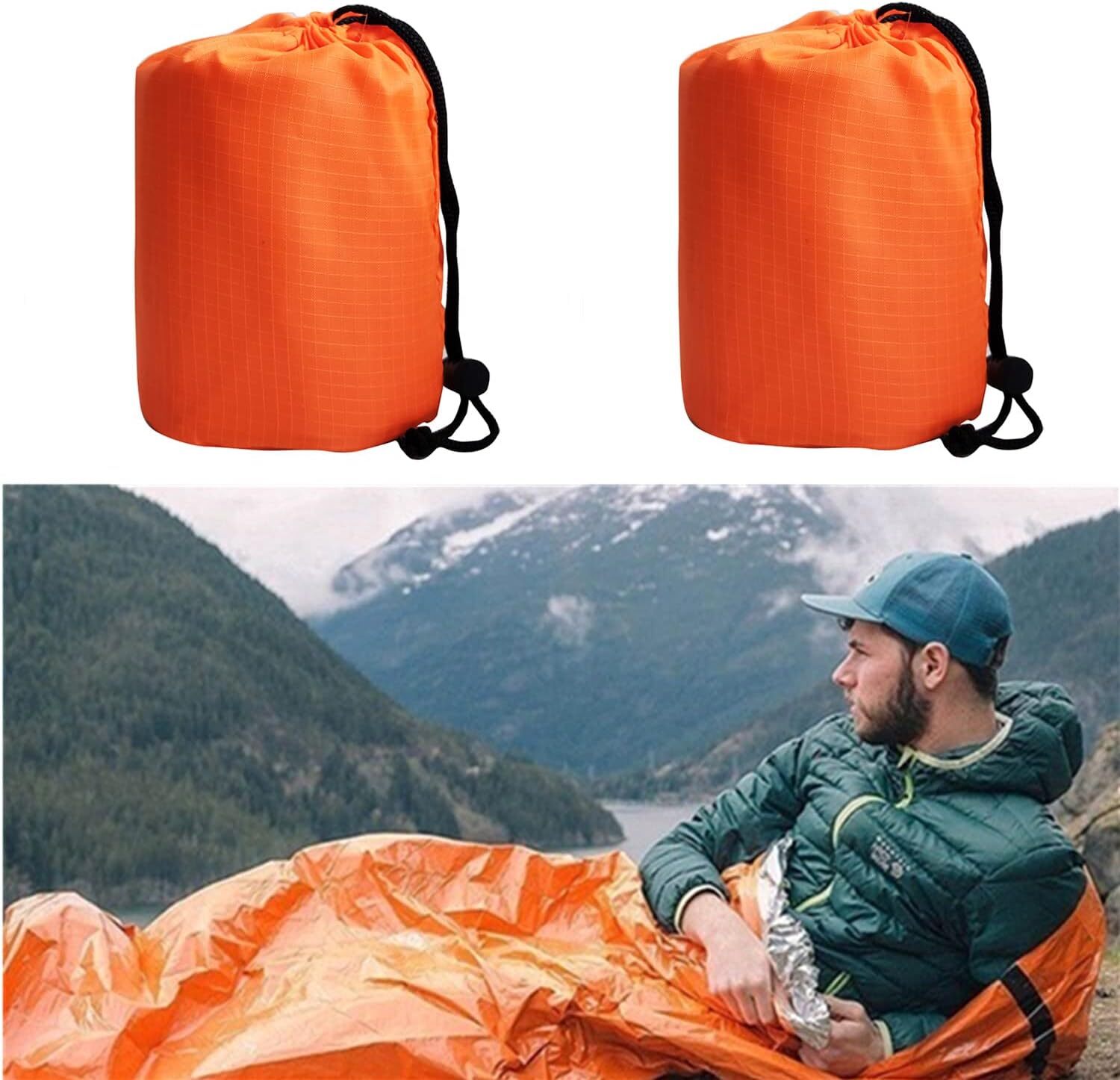 2 Pack Emergency Sleeping Bag, Mylar Emergency Blanket, Waterproof Lightweight