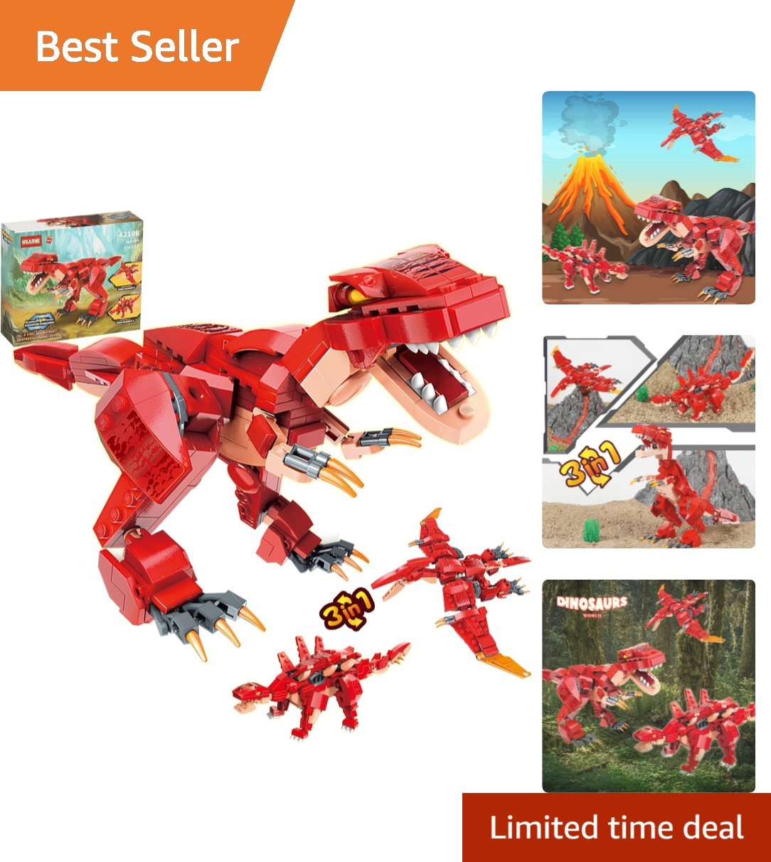3-in-1 Dinosaur Adventure Building Kits – 287PCS STEM Toys for Creative Minds