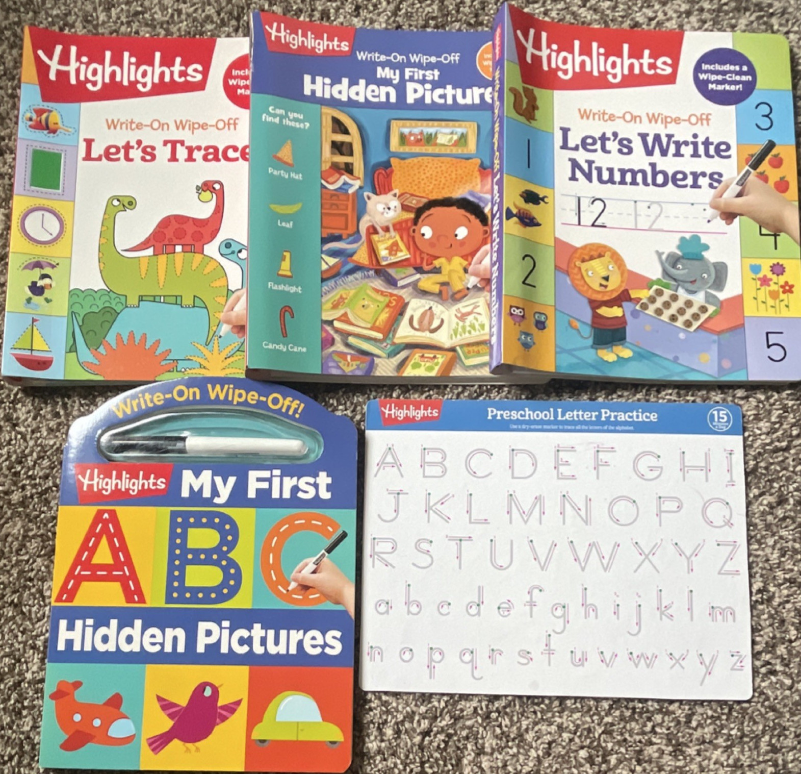 Highlights Write-On Wipe-Off Preschool Activity Books Alphabet/Letters 3-5 yrs