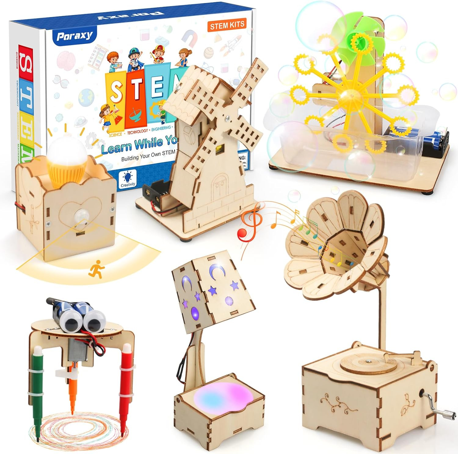 Paquete de 6 kits STEM para ninos 8-13 anos madera de robot rompecabezas 3D