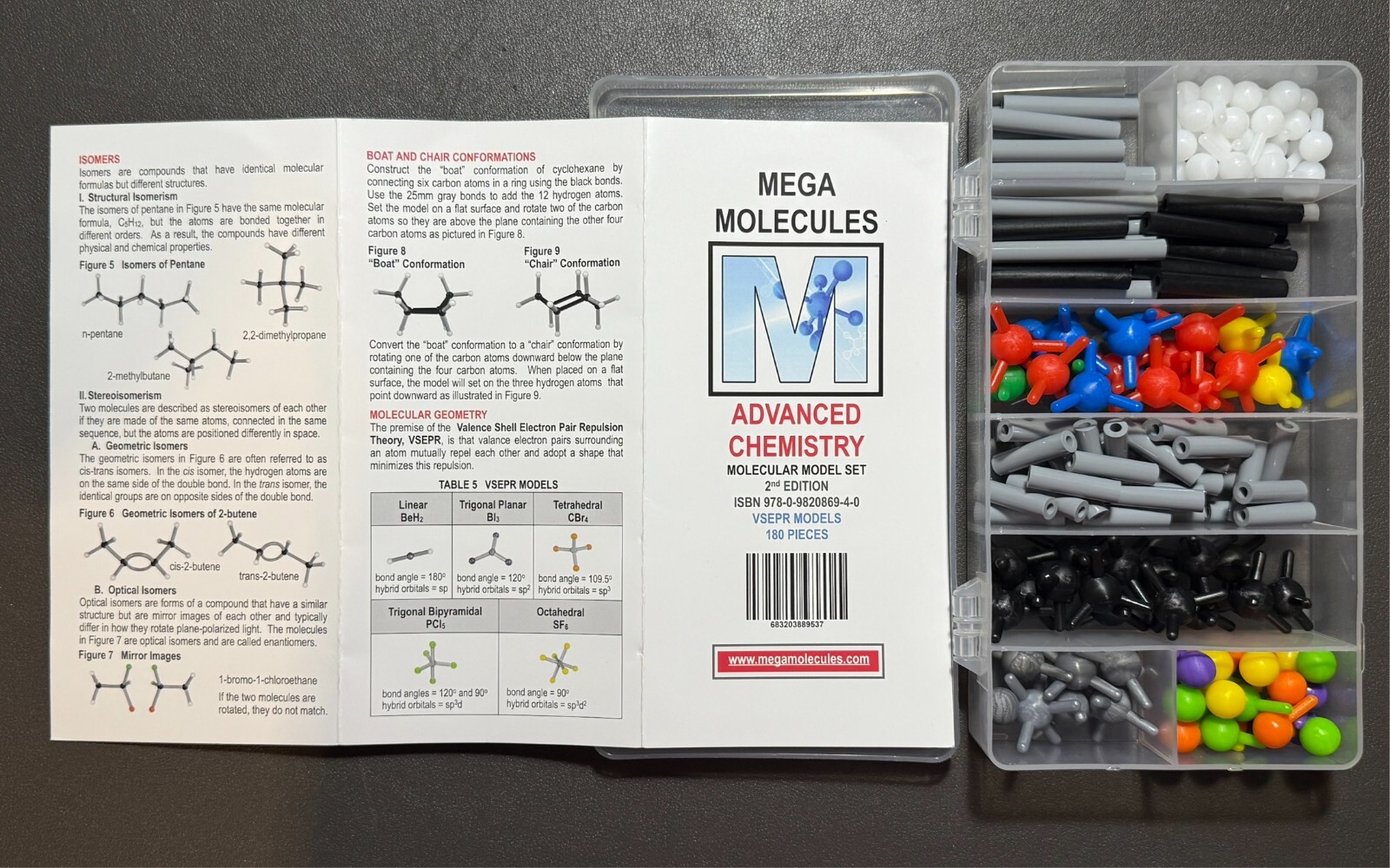 Mega Molecules Advanced Chemistry 2nd Edition VSEPR Model Set Science 180 Pieces
