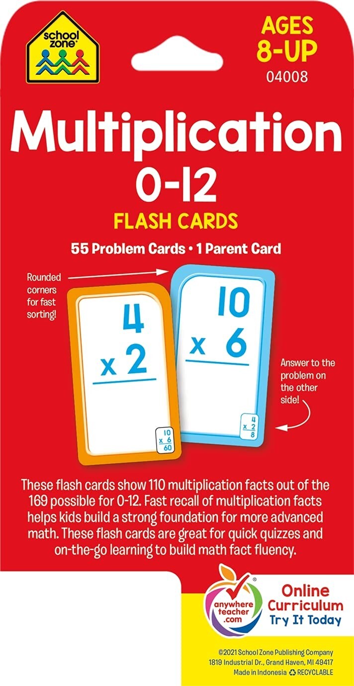 School Zone – Multiplication 0-12 Flash Cards – Ages 8+, 3rd Grade, 4th Grade, E