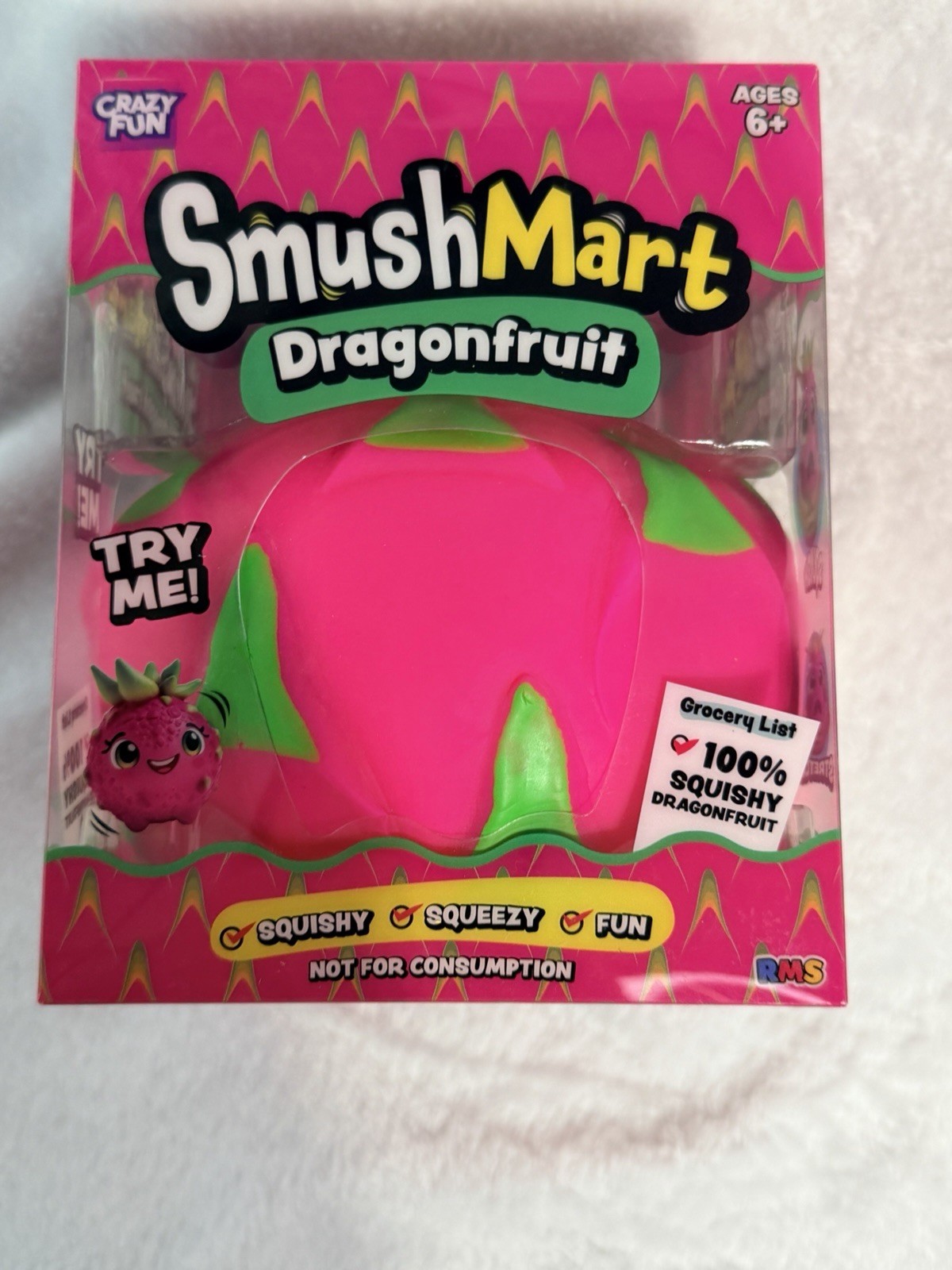 Crazy Fun RMS SmushMart Dragon fruit Squishy Squeeze Toy Ages 6+ Pink/Green