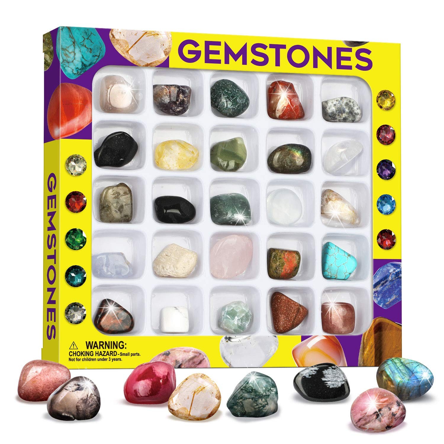 Rocks Collection 25PCS Rock and Mineral, Gemstones for Kids Gem Kit with Heal…