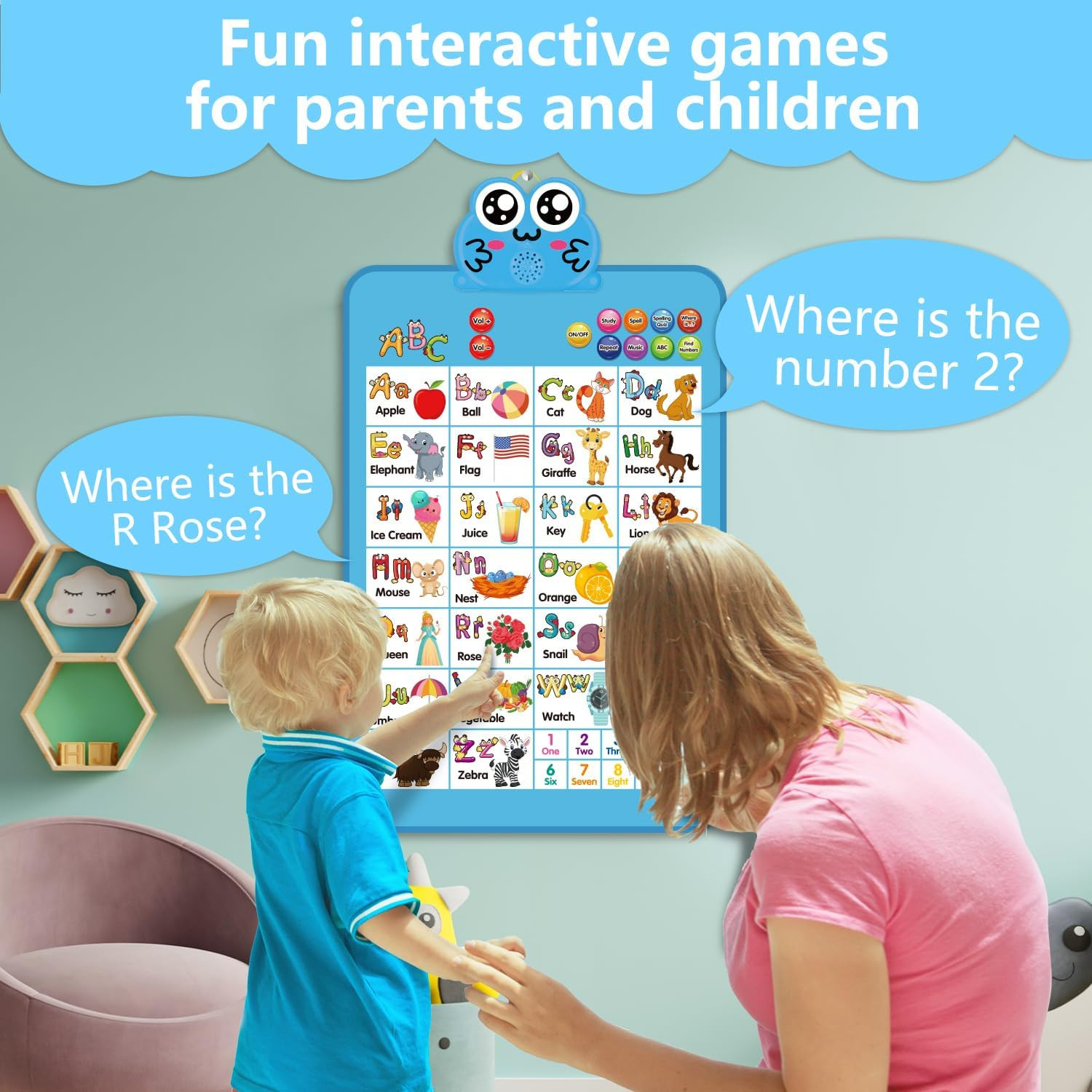 Electronic Interactive Double-Sided Alphabet Wall Chart, Talking ABC & 123 & Mus