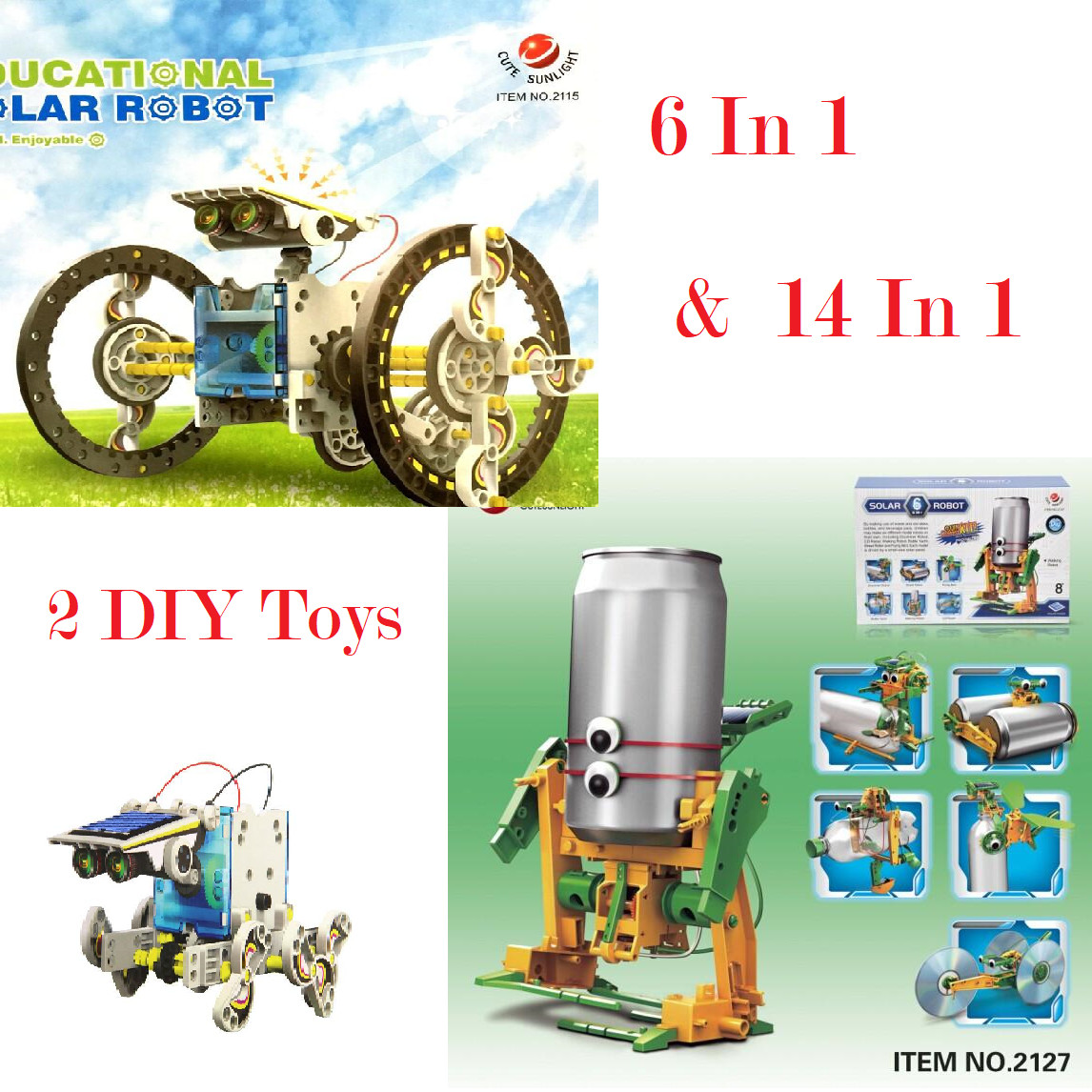 Two STEM Education Solar Powered Robot Building Kit DIY Science Experiment Toys