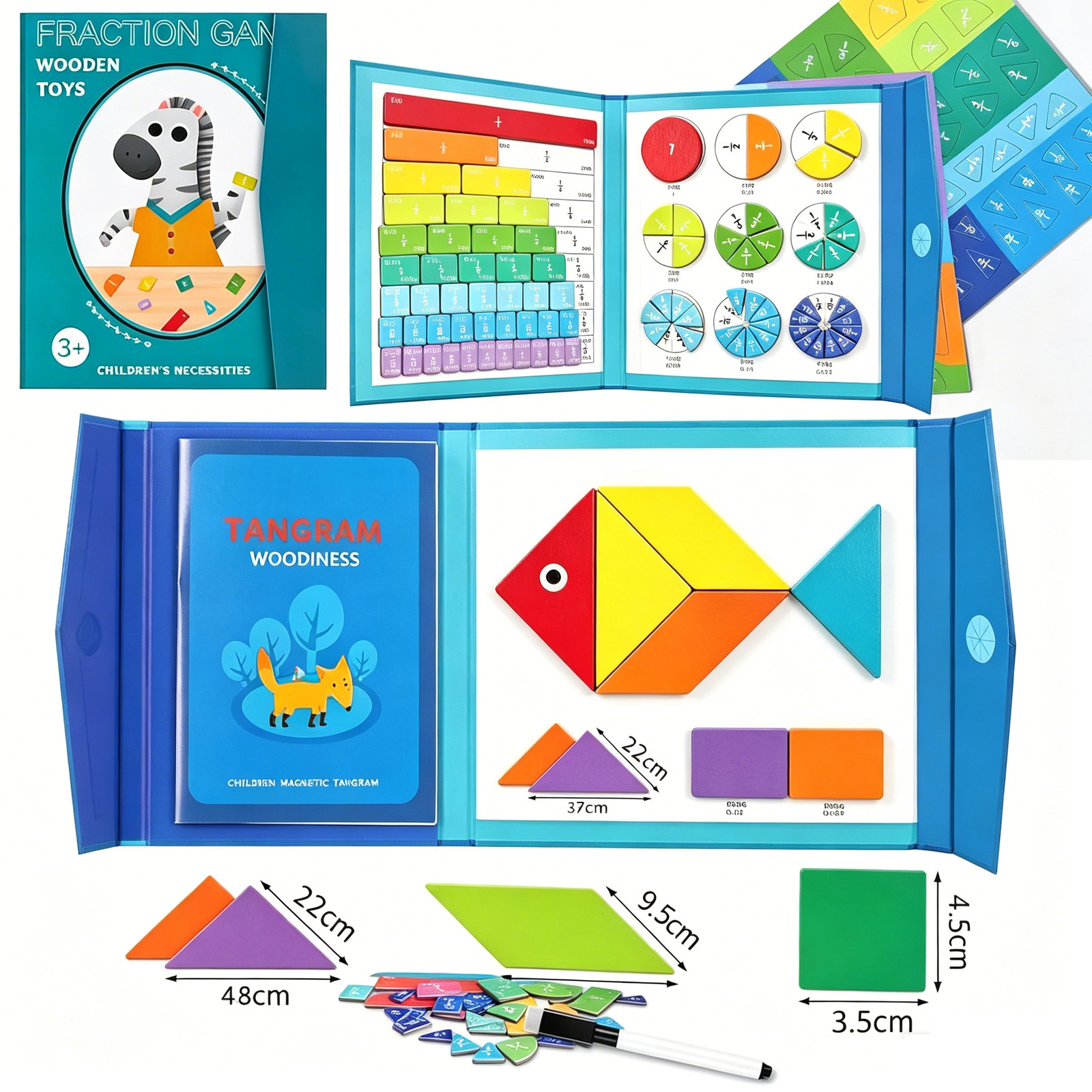 Magnetic Fraction Demonstration Book with Magnetic Tangram Puzzle Book Set Toys