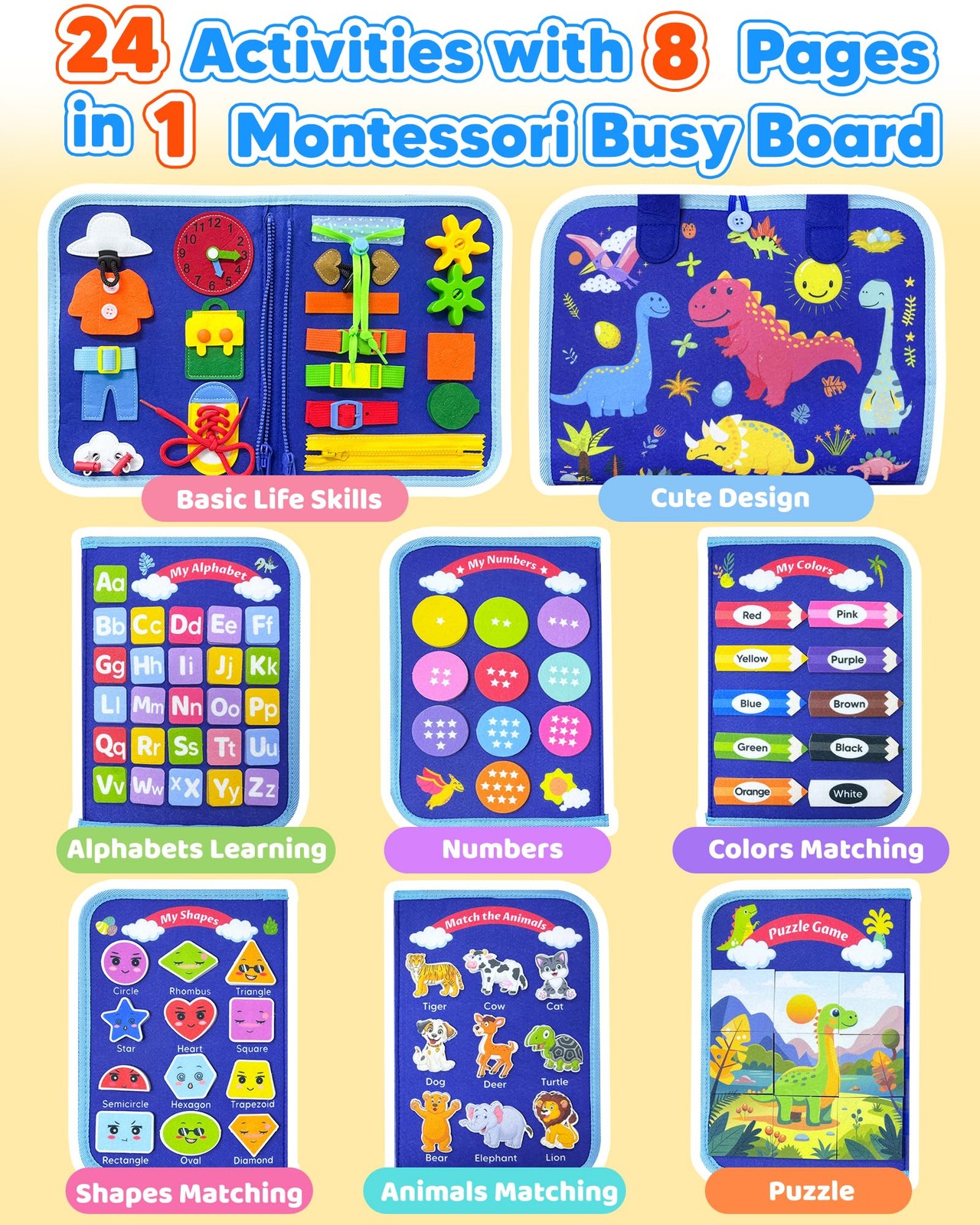 Walenty Busy Board Montessori Toys for Toddler 8.5 x 5.5 x 0.5 inches, Blue