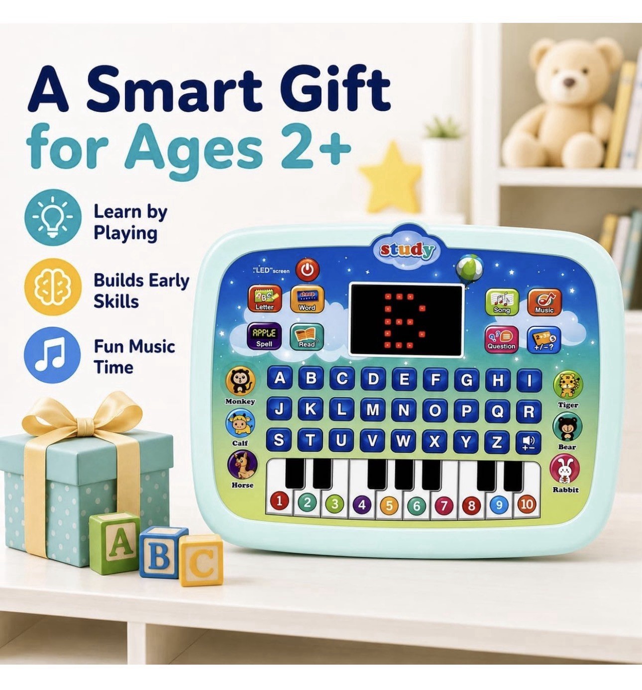 Learning Tablet for Toddlers 1-3 – Educational ABC Toy to Learn Alphabet, Num…