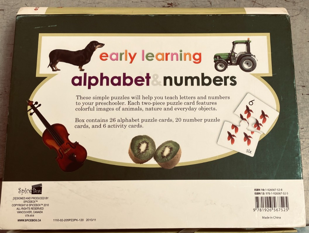 Spice Box Early Learning Alphabet & Numbers Ages 3+ 52 Cards Simple Puzzles