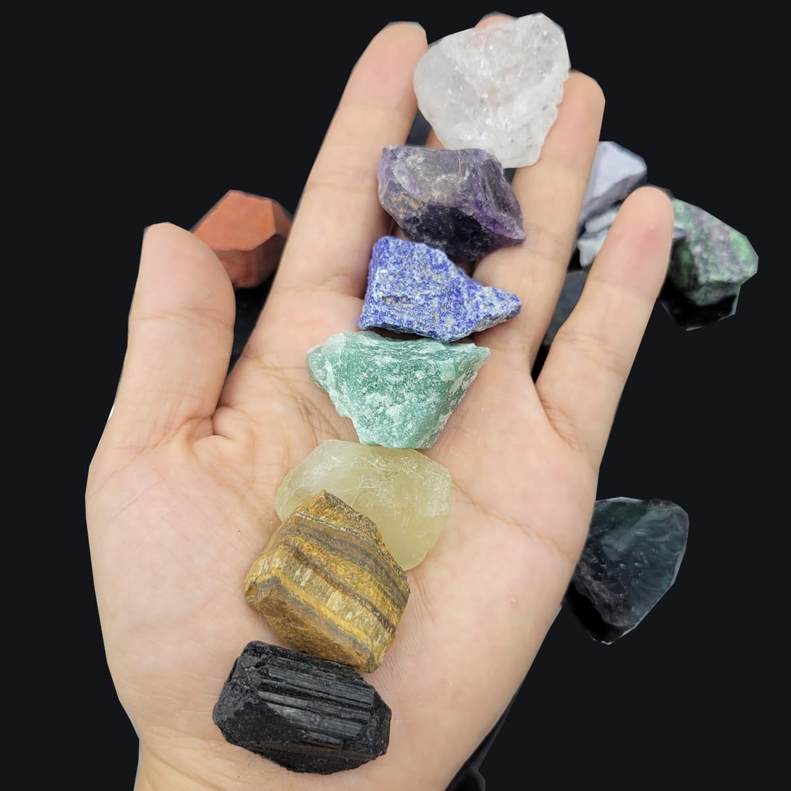 Rock Mineral Collection Kit 24pcs Natural Raw Stones Healing Tumbling Crystals