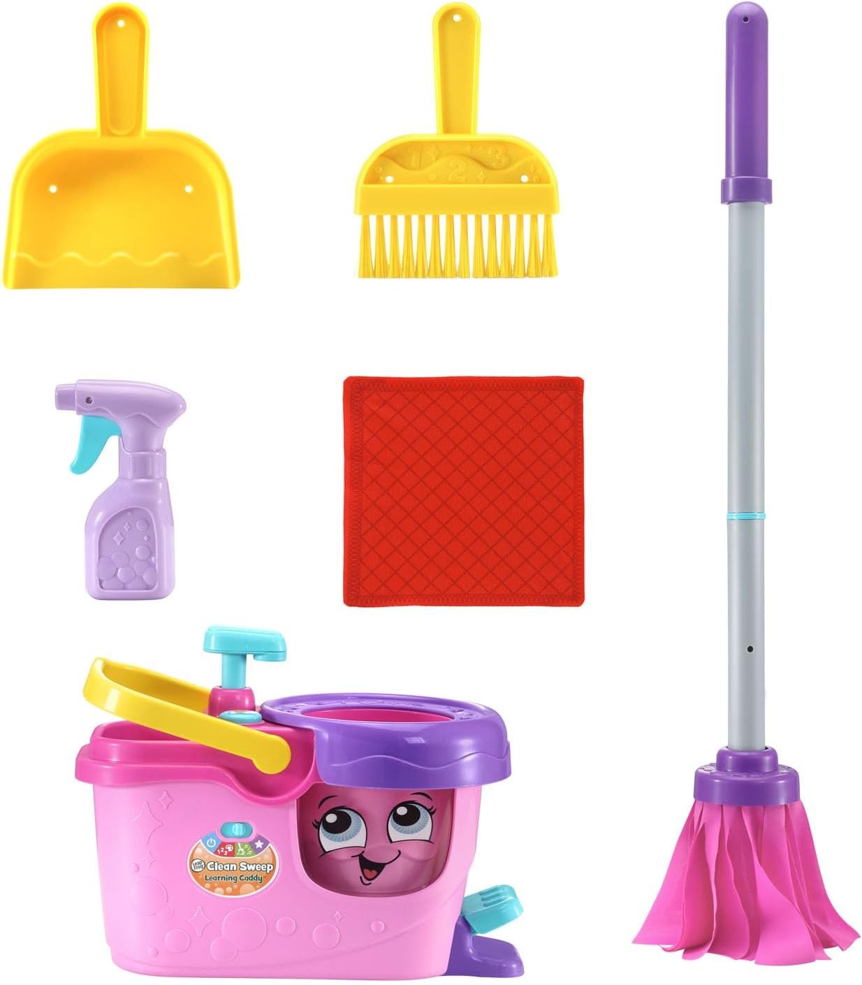 Clean Sweep Learning Caddy, Kids Mop & Broom Cleaning Toy Set for Ages 3-5, Pink