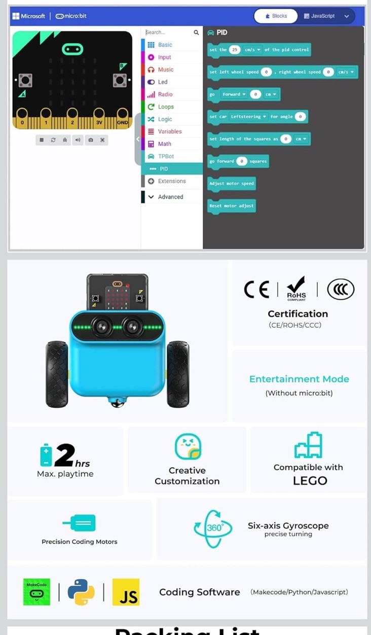 ELECFREAKS microbit TPbot Smart Coding Robot Car with 2 Modes, Tpbot Robot Car