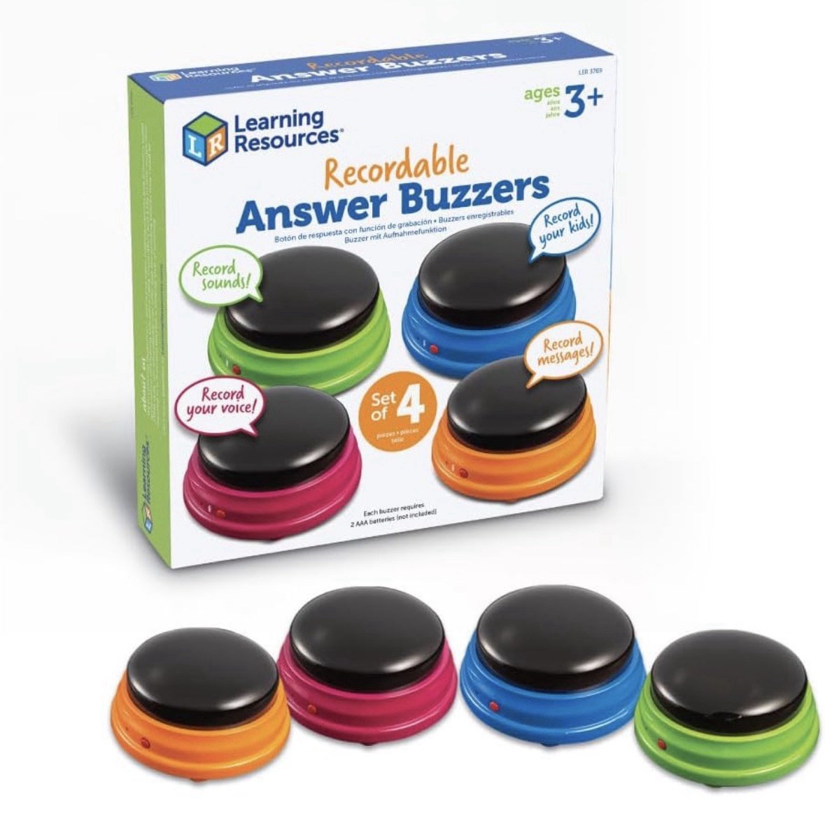 Learning Resources Recordable Answer Buzzers – Set of 4 Multicolored Buttons
