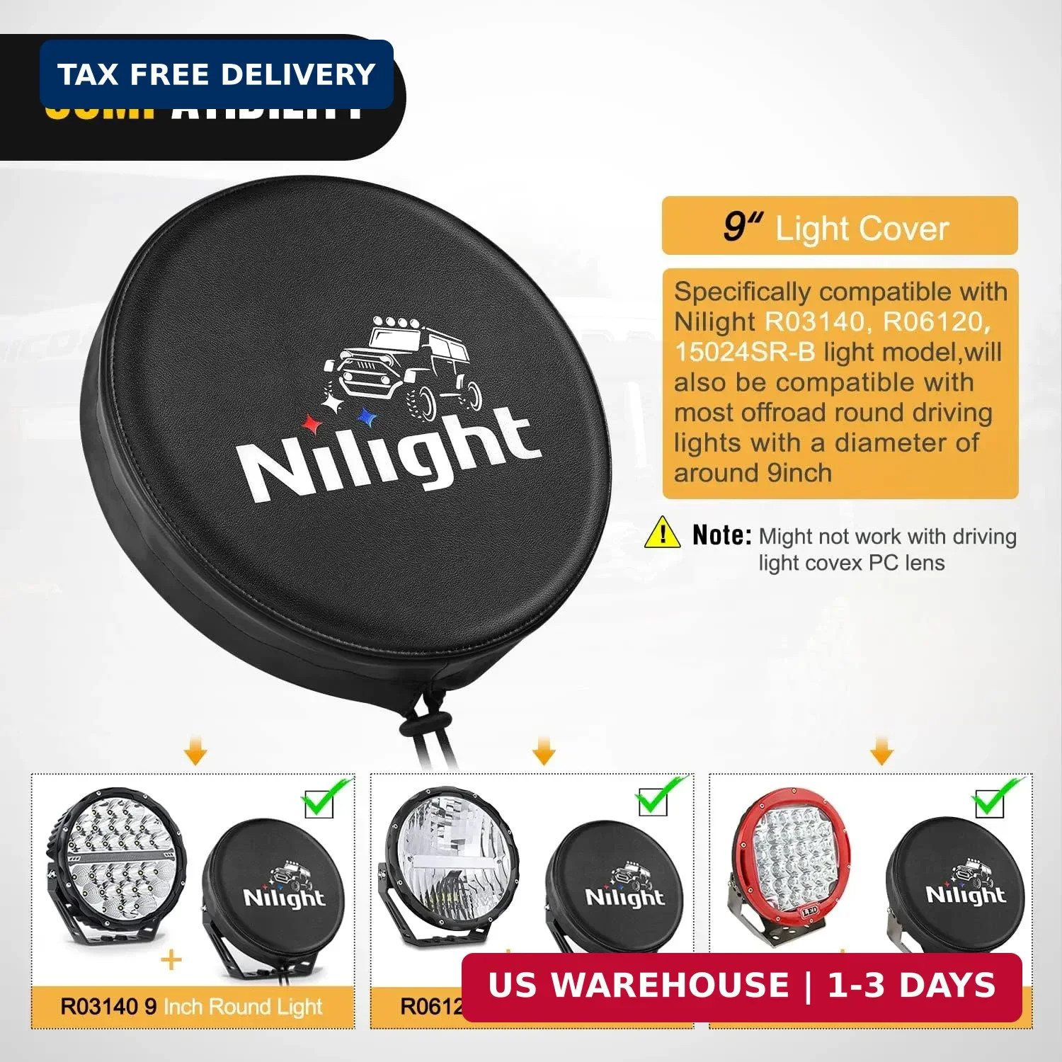 Nilight 9inch Round Offroad Driving Pod Light Cover, 9.25 Inch Diameter Black Le
