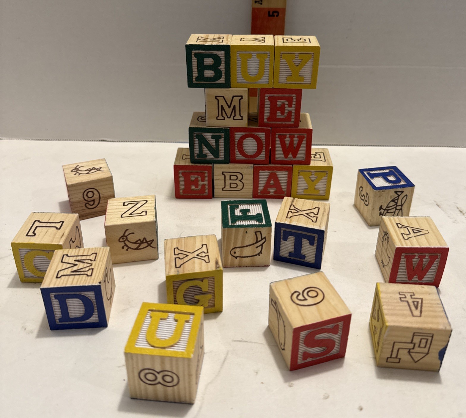VTG Wooden Children’s Alphabet & Numbers Blocks 24 pieces 1-1/4″ Stem Homeschool