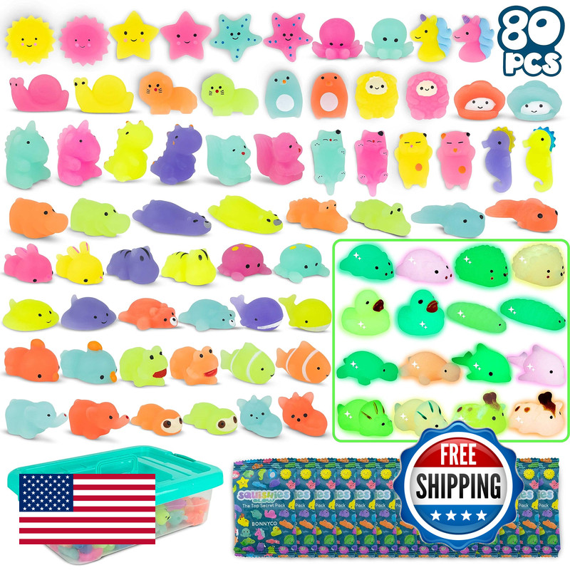 Bonnyco Mochi Squishy Toys Bulk For Kids Party Favors Pack 80. Goodie Bags