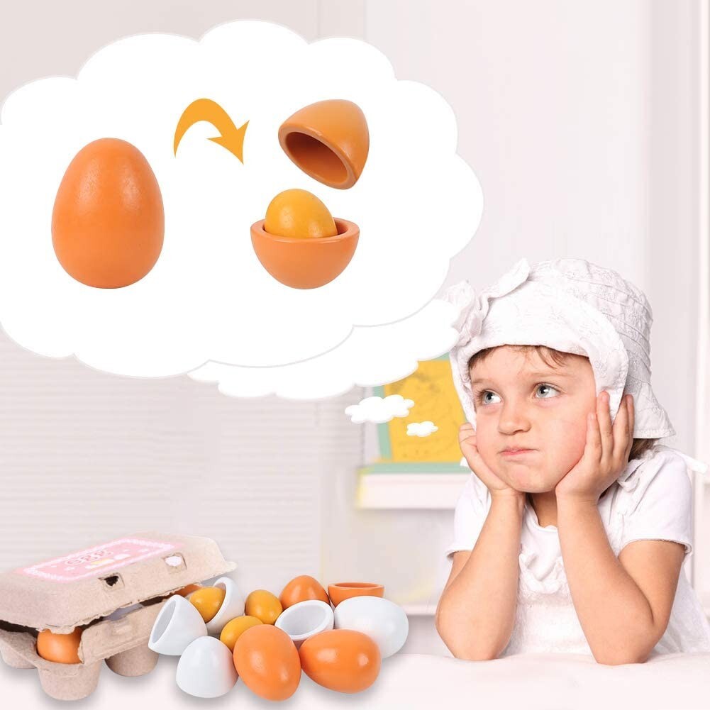 2 PACK Wooden Eggs, 6PCS Easter Egg Toys Wooden Play Food Pretend Play Food Sets