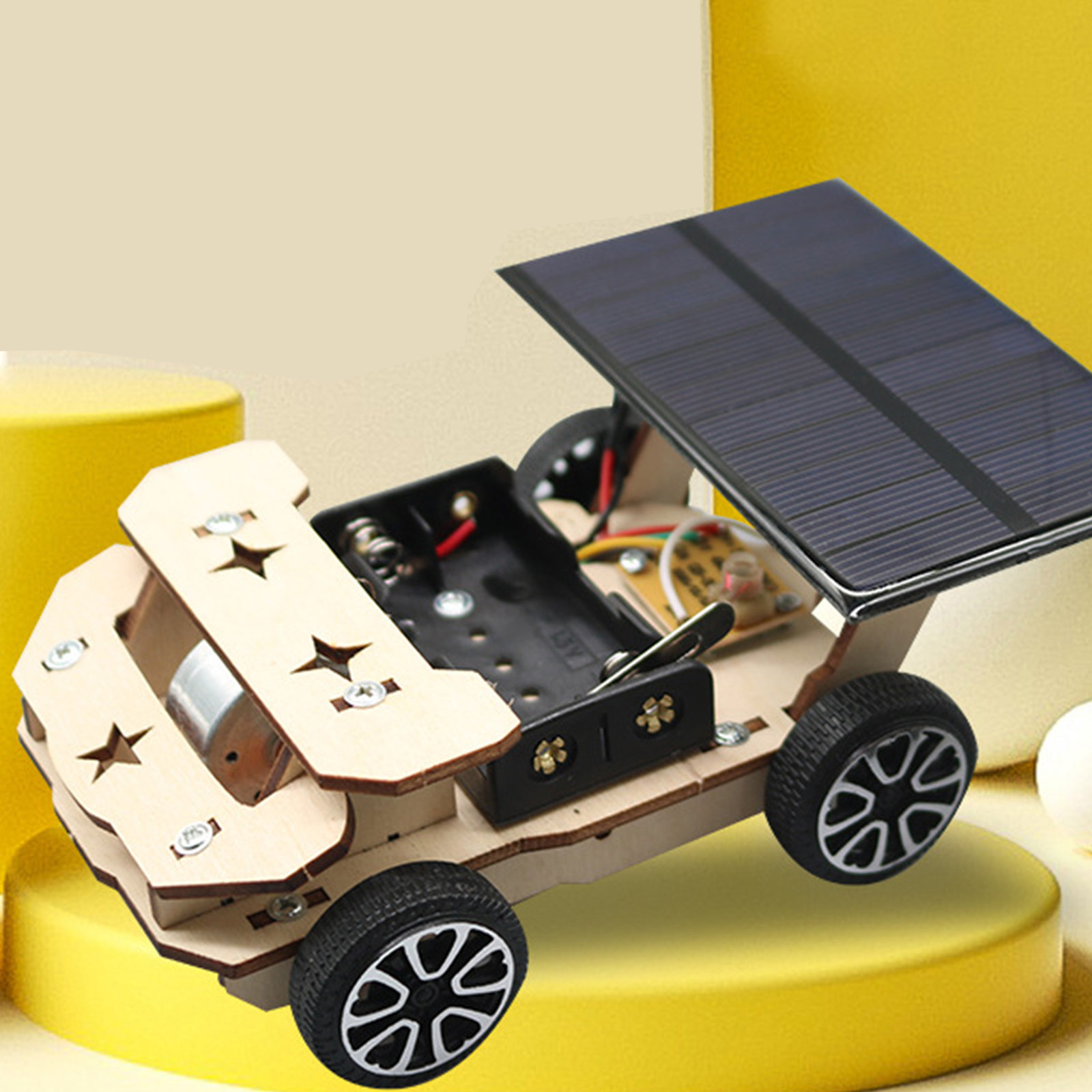 Solar Wireless Remote Control Car Model Composite Wood Electric Motor Building