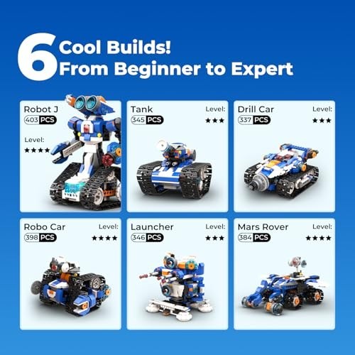 6-in-1 STEM Robot Building Kit, APP Remote Control Coding Toy for Kids 7-12, 480